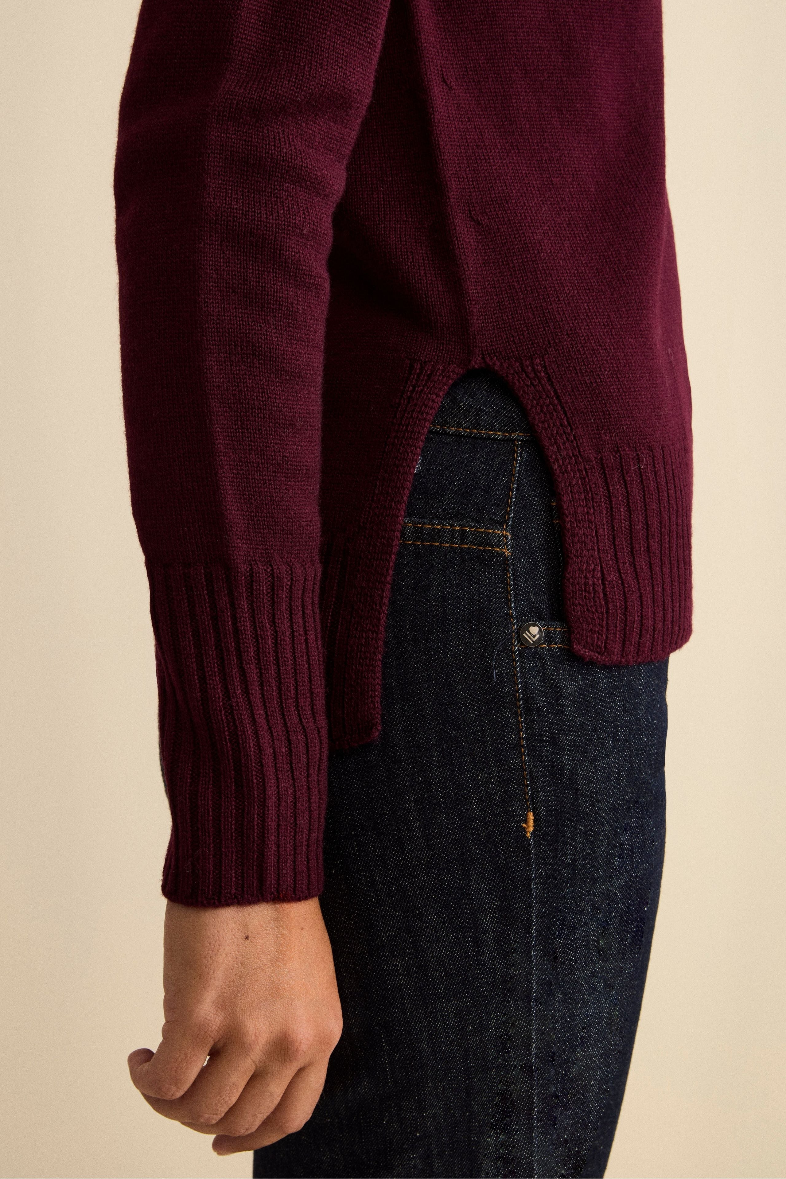 Merino Wool Crewneck with Ribbed Hem - Burgundy