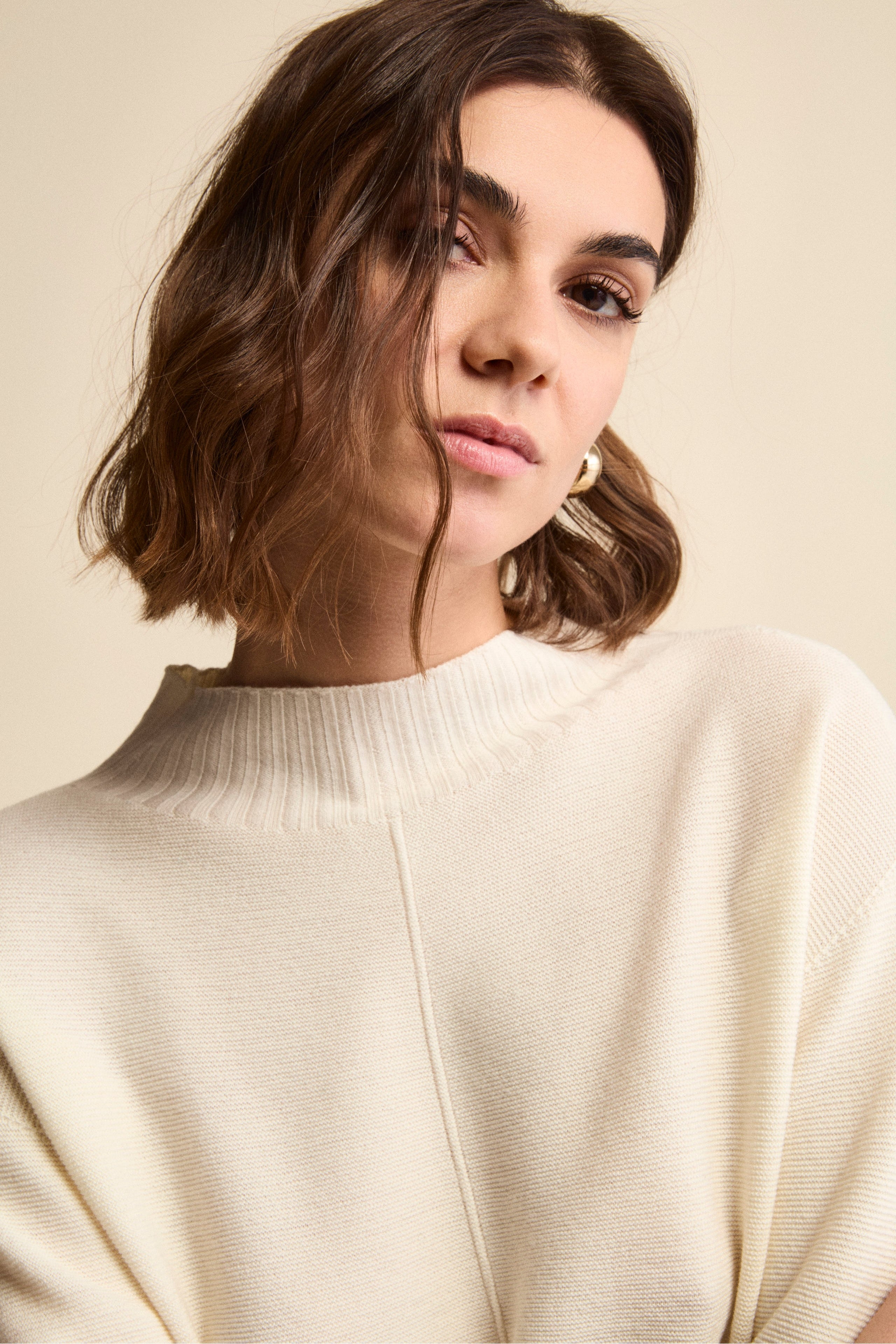 Links-Strick Rollkragenpullover aus Merinowolle - WEISS