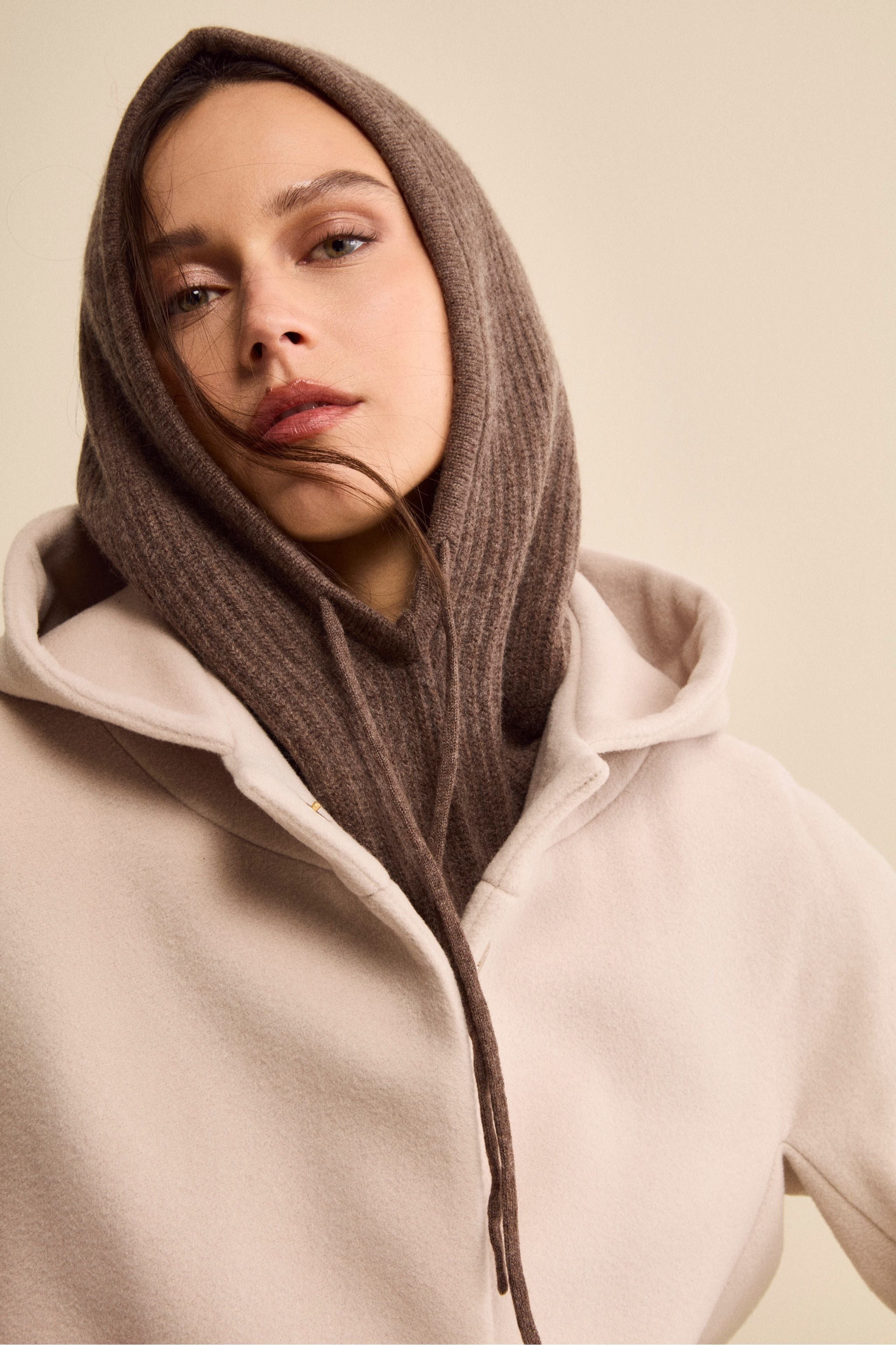 Kaschmir-Balaklava im Rippenstrick - Kastanie