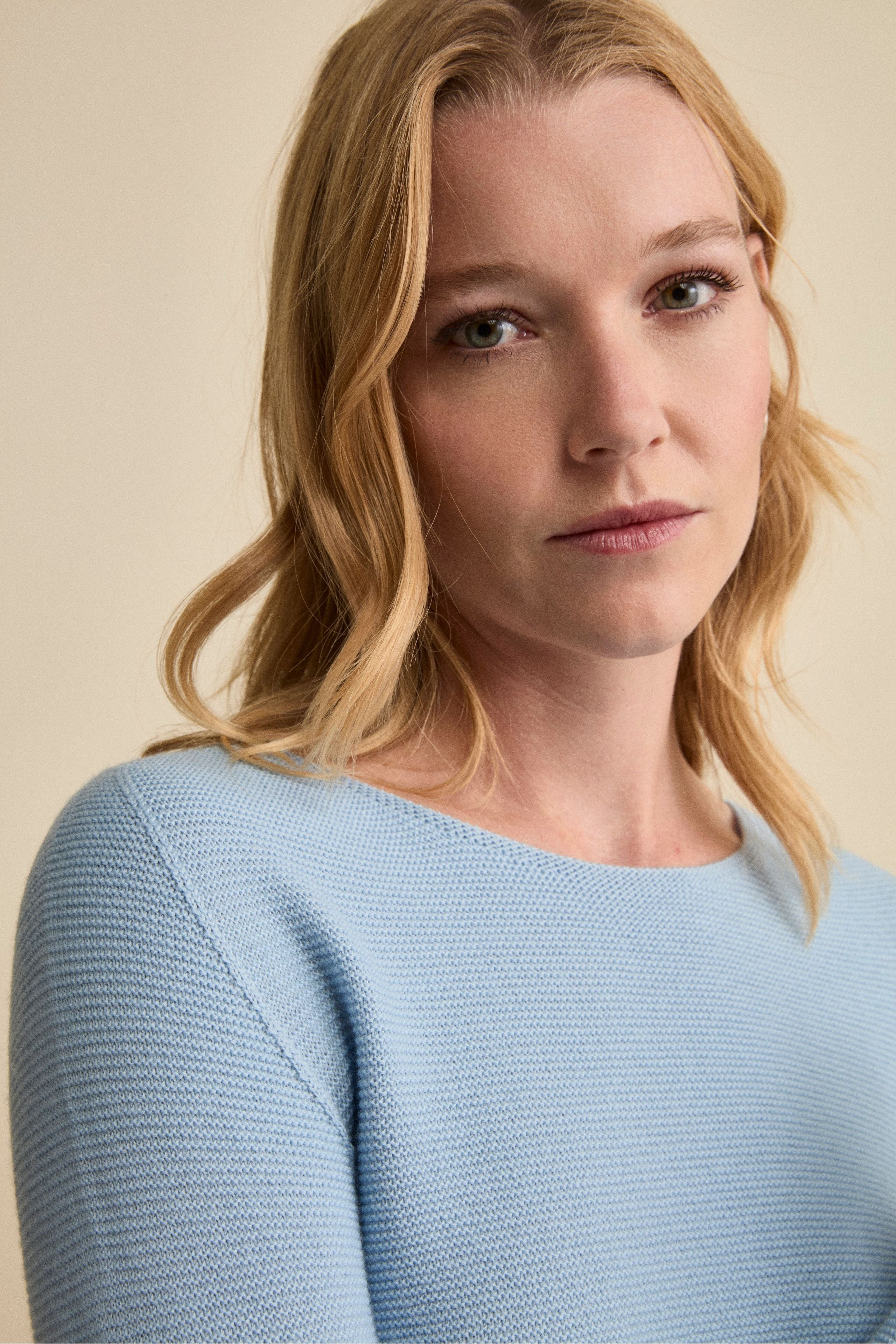 Boat Neck Sweater in Merino Wool - Light blue