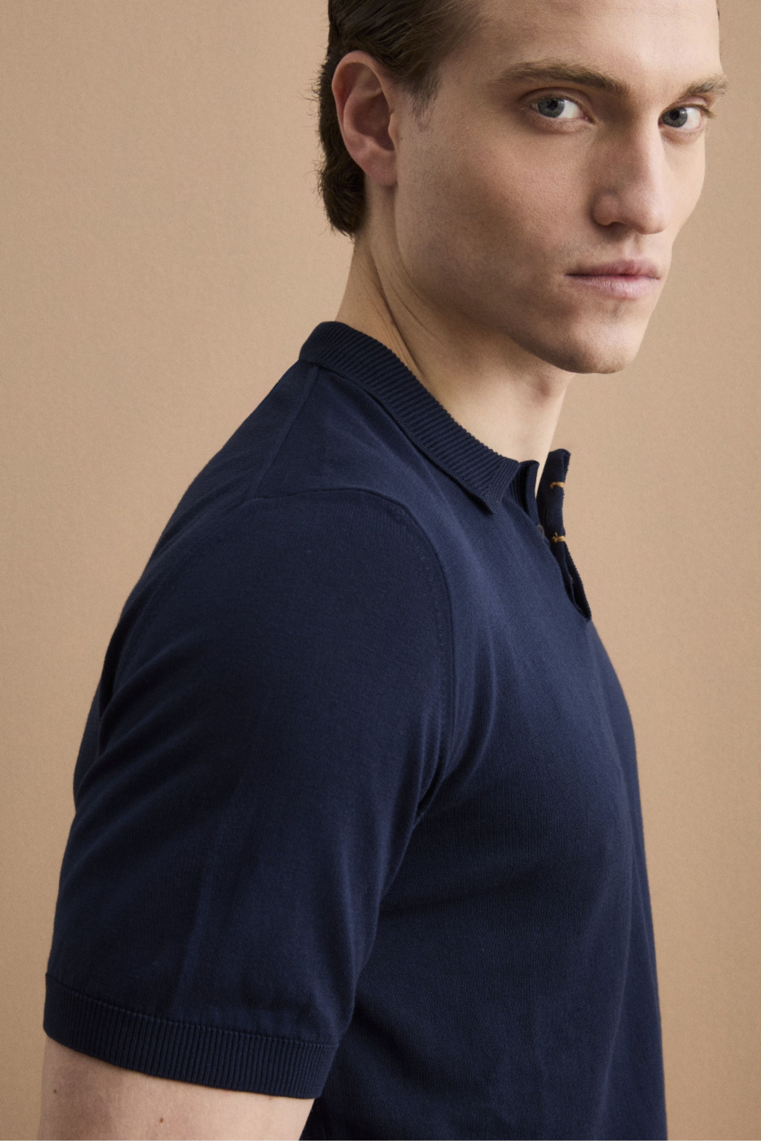 Polo Regular Fit in Cotone Crêpe - NAVY