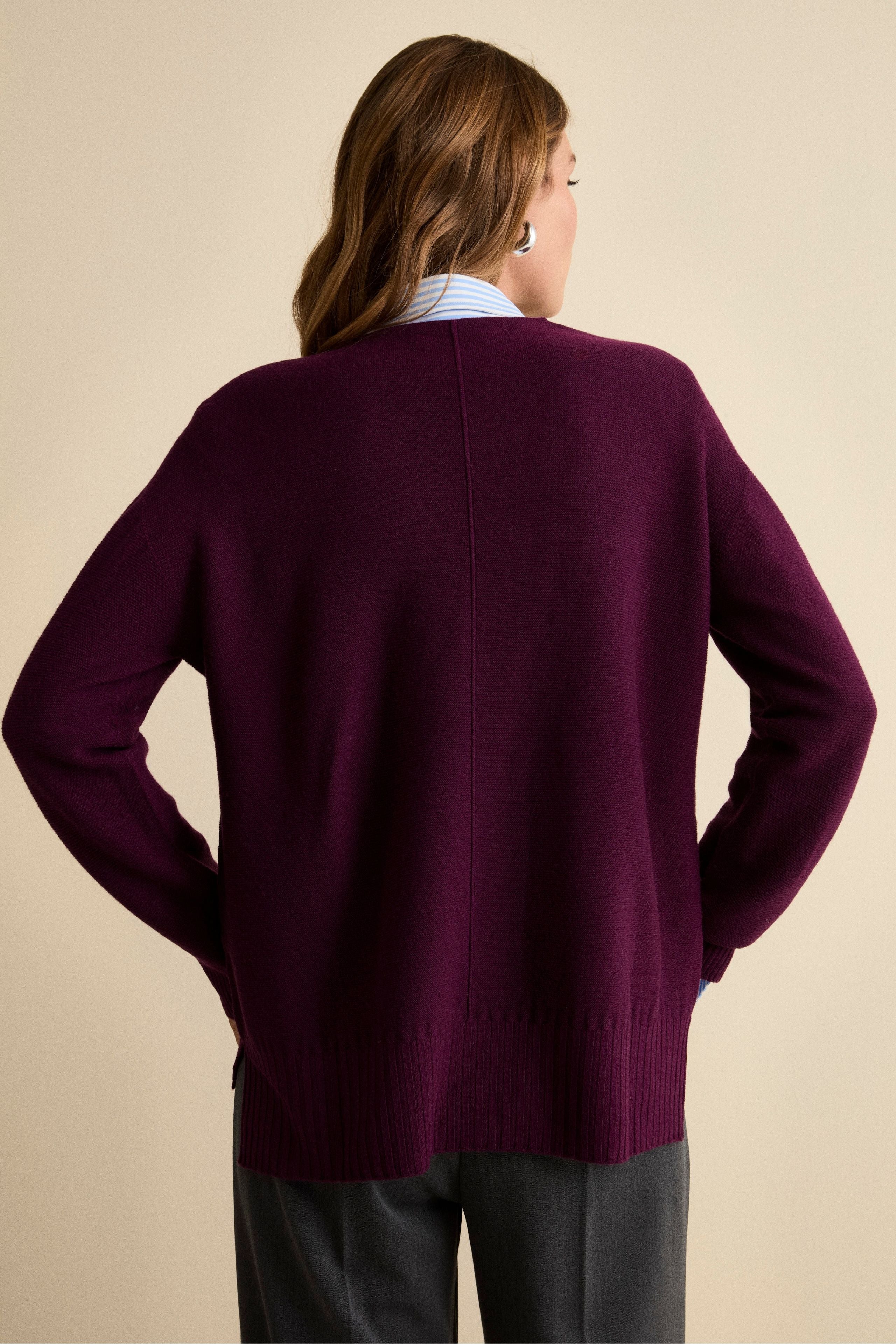 Oversized Merino Wool V-Neck Sweater - VIOLET