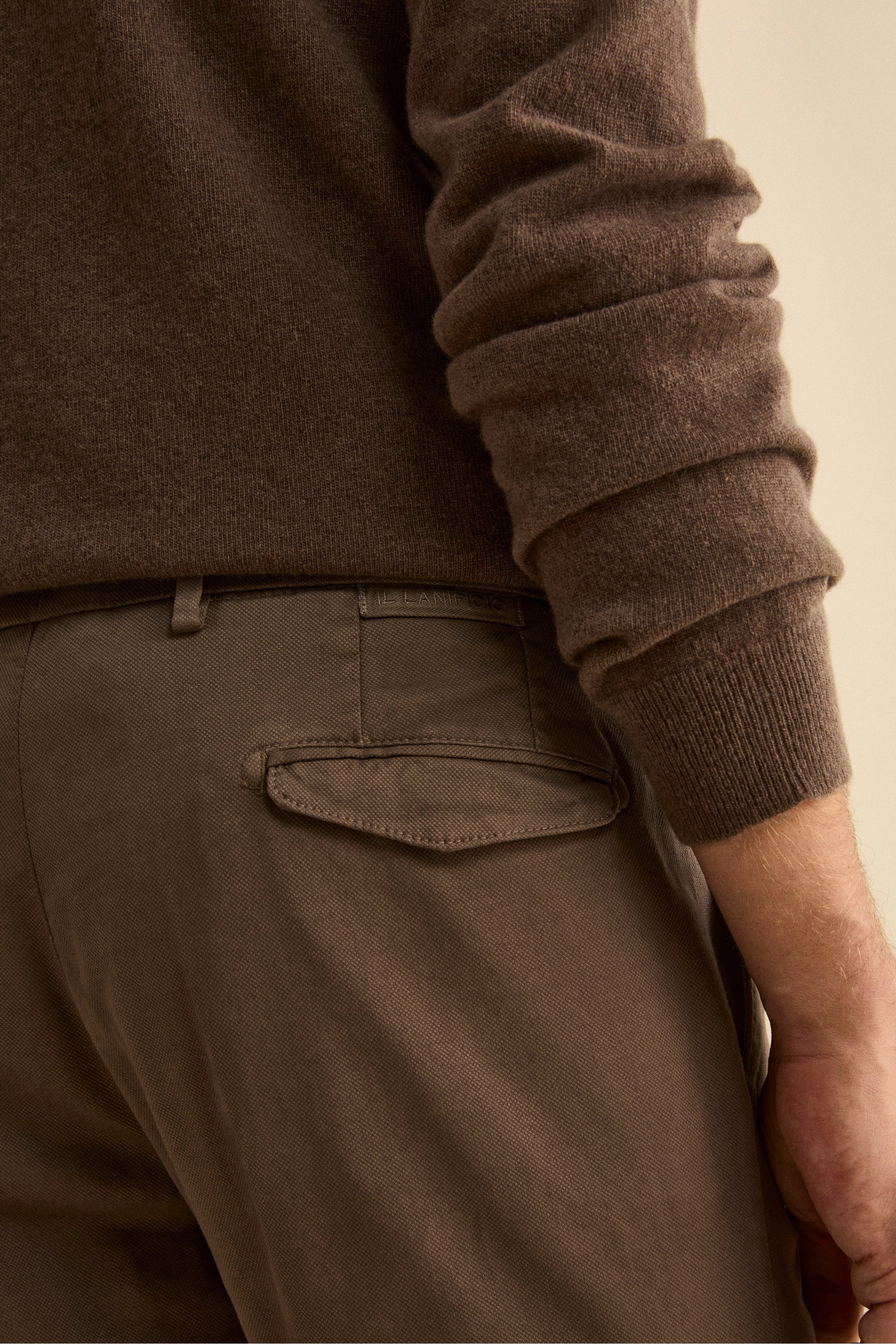 Structured Cotton Slim Fit Trousers - Brown