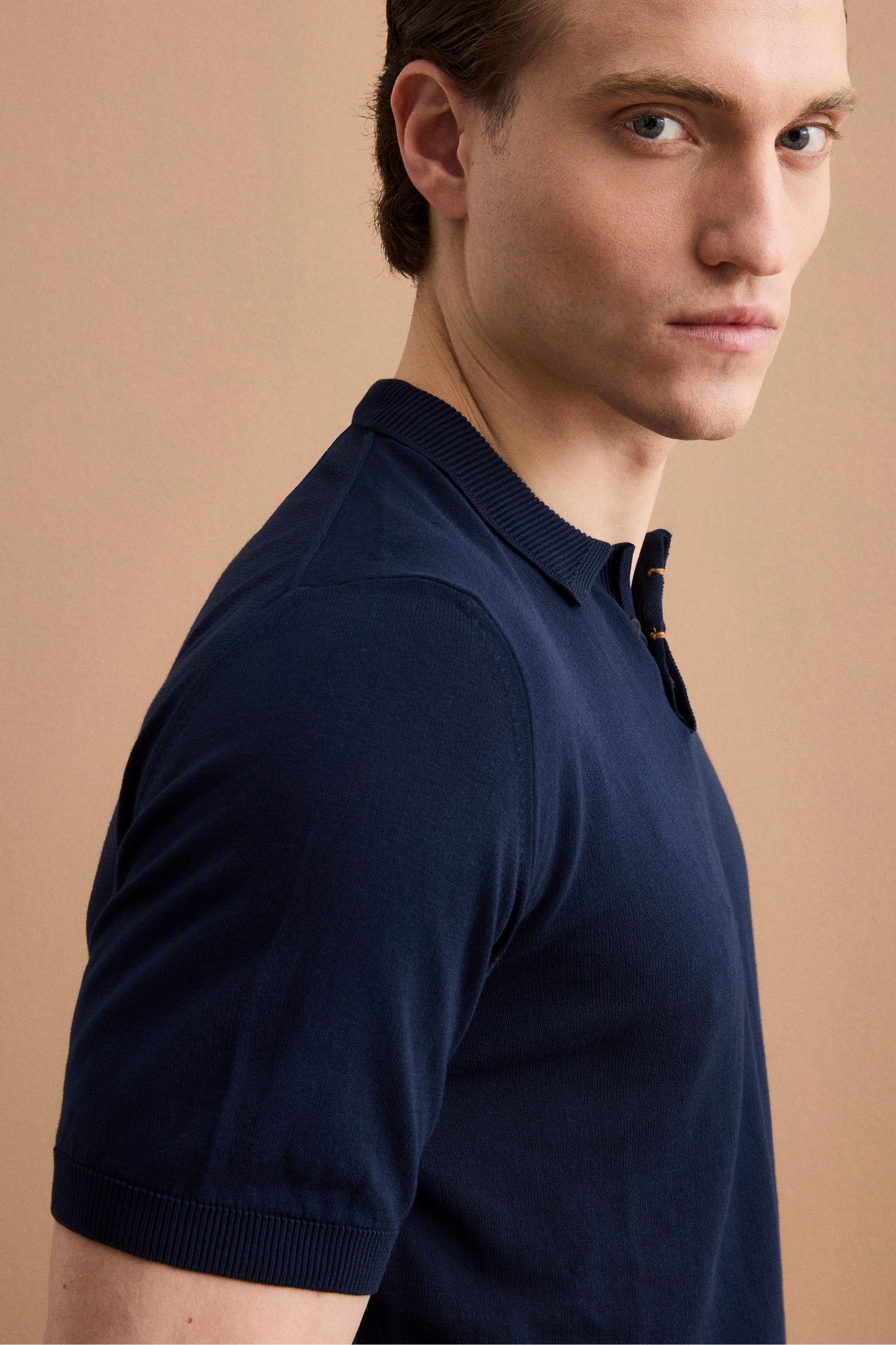 Regular-Fit-Poloshirt aus Crêpe-Baumwolle - Marineblau