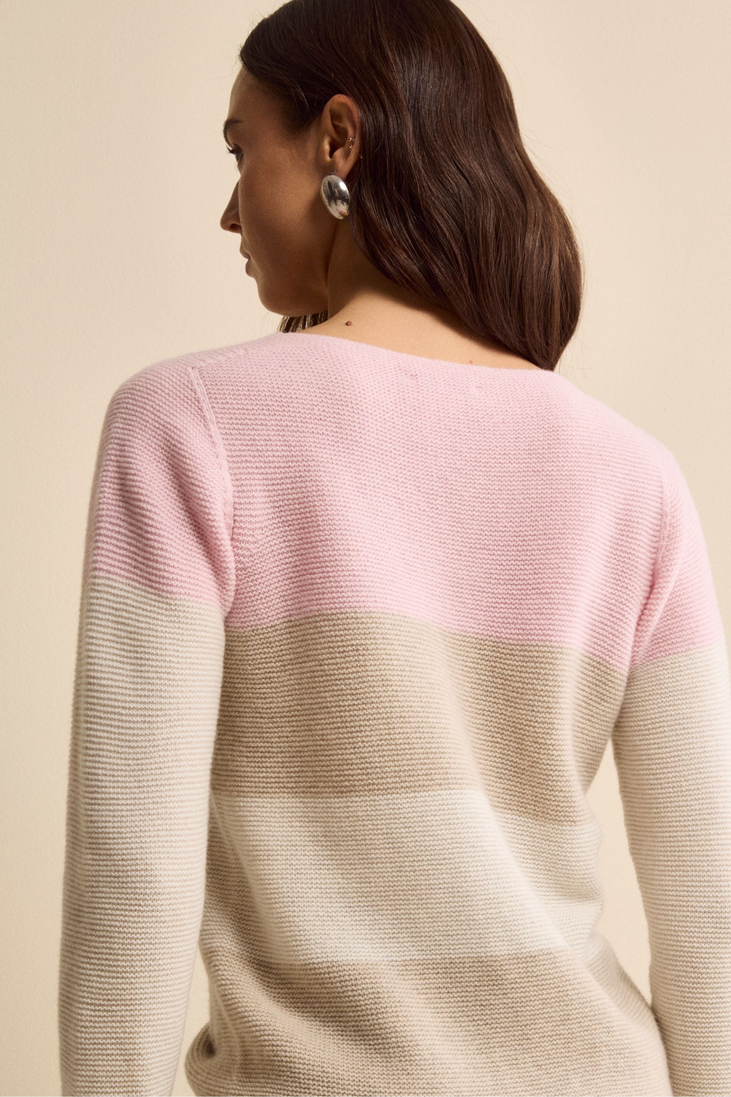 Striped Links-Knit Crewneck in Wool and Cashmere - BEIGE/RED