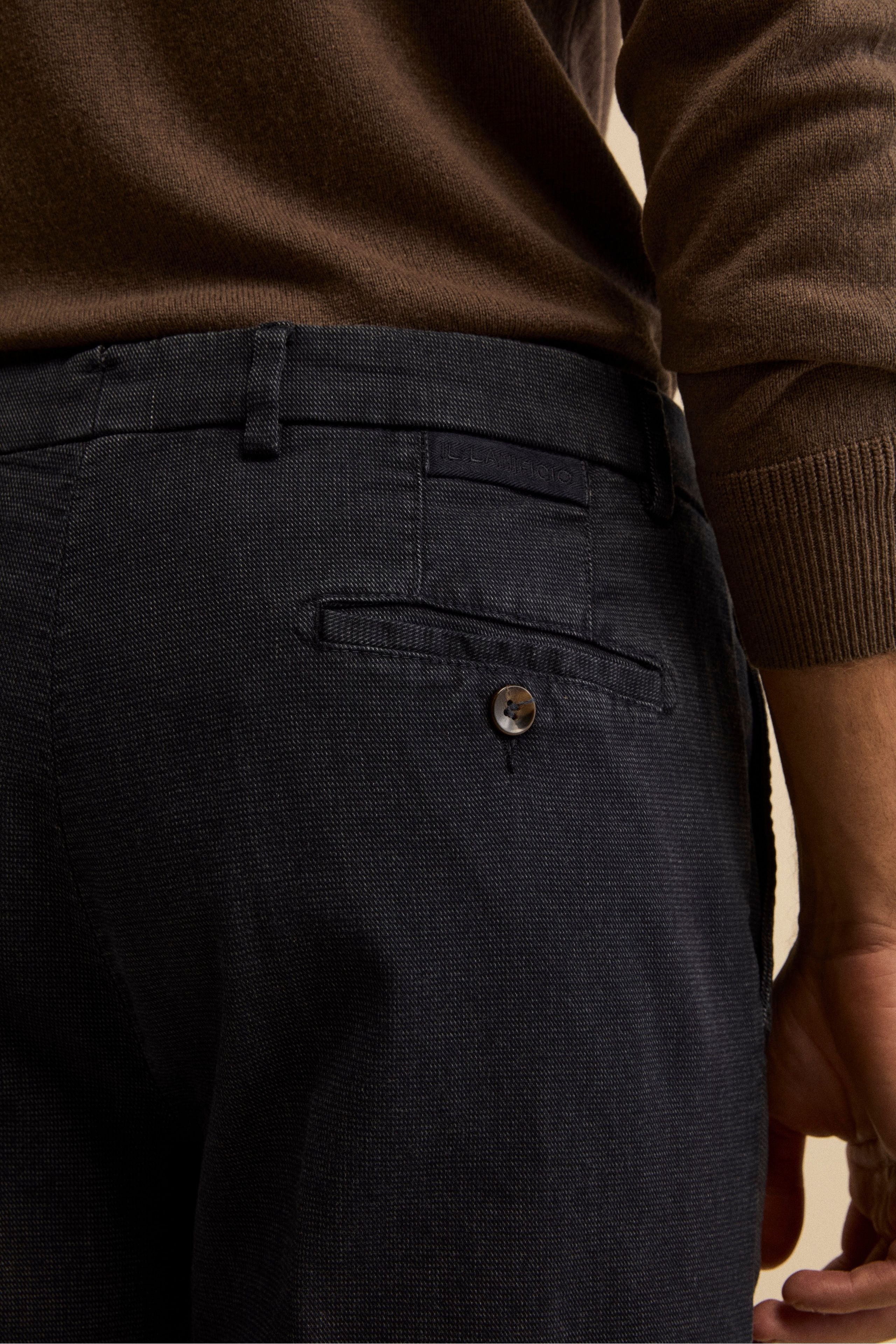 Micro-Dot Regular Fit Cotton Trousers - BLUE