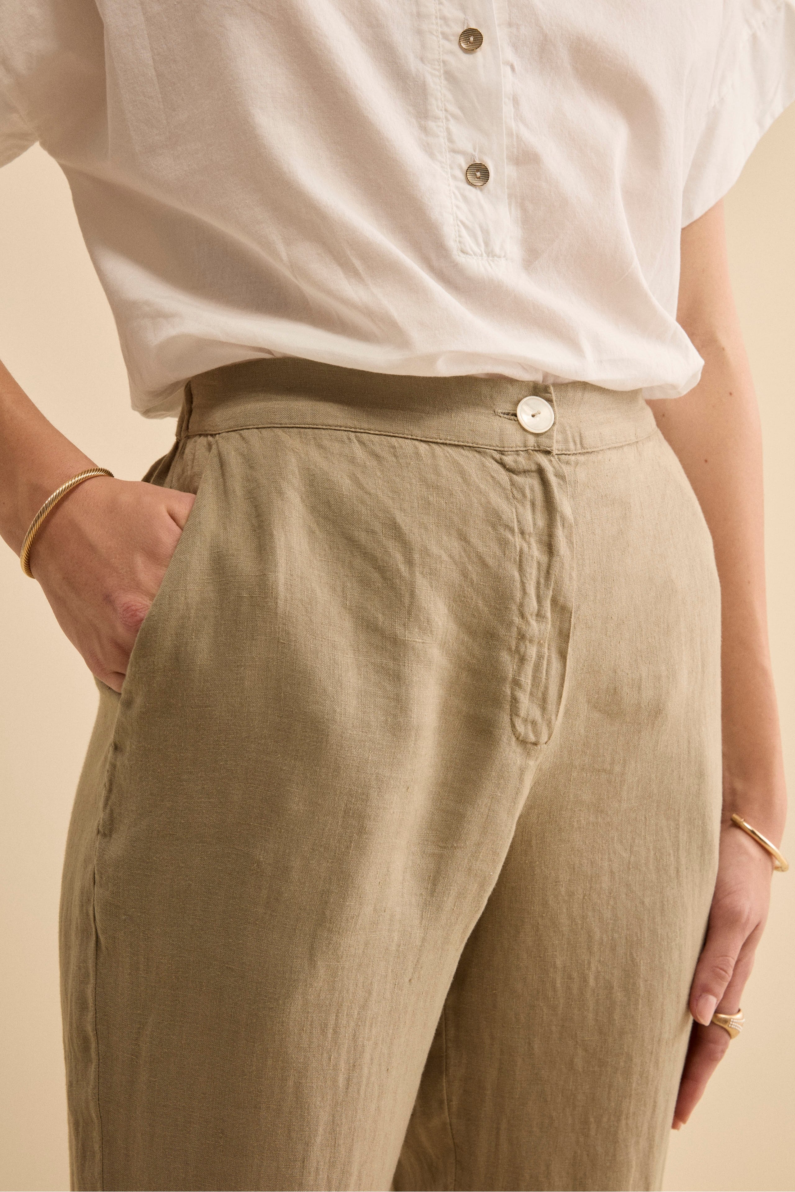 Pantalone Over in Lino con Elastico - TORTORA