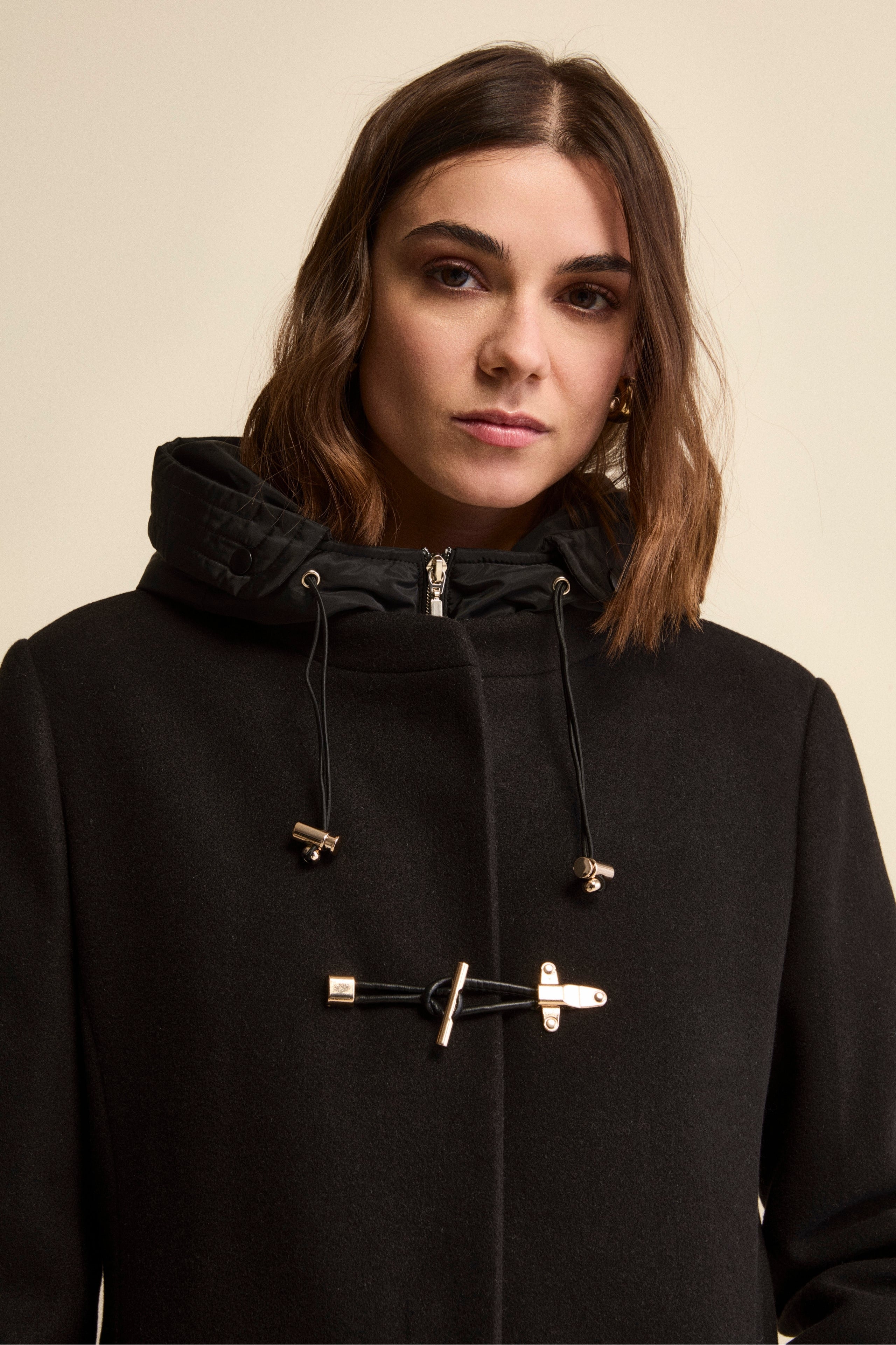 Midi Wool-Blend Coat with Toggle Fastening - BLACK