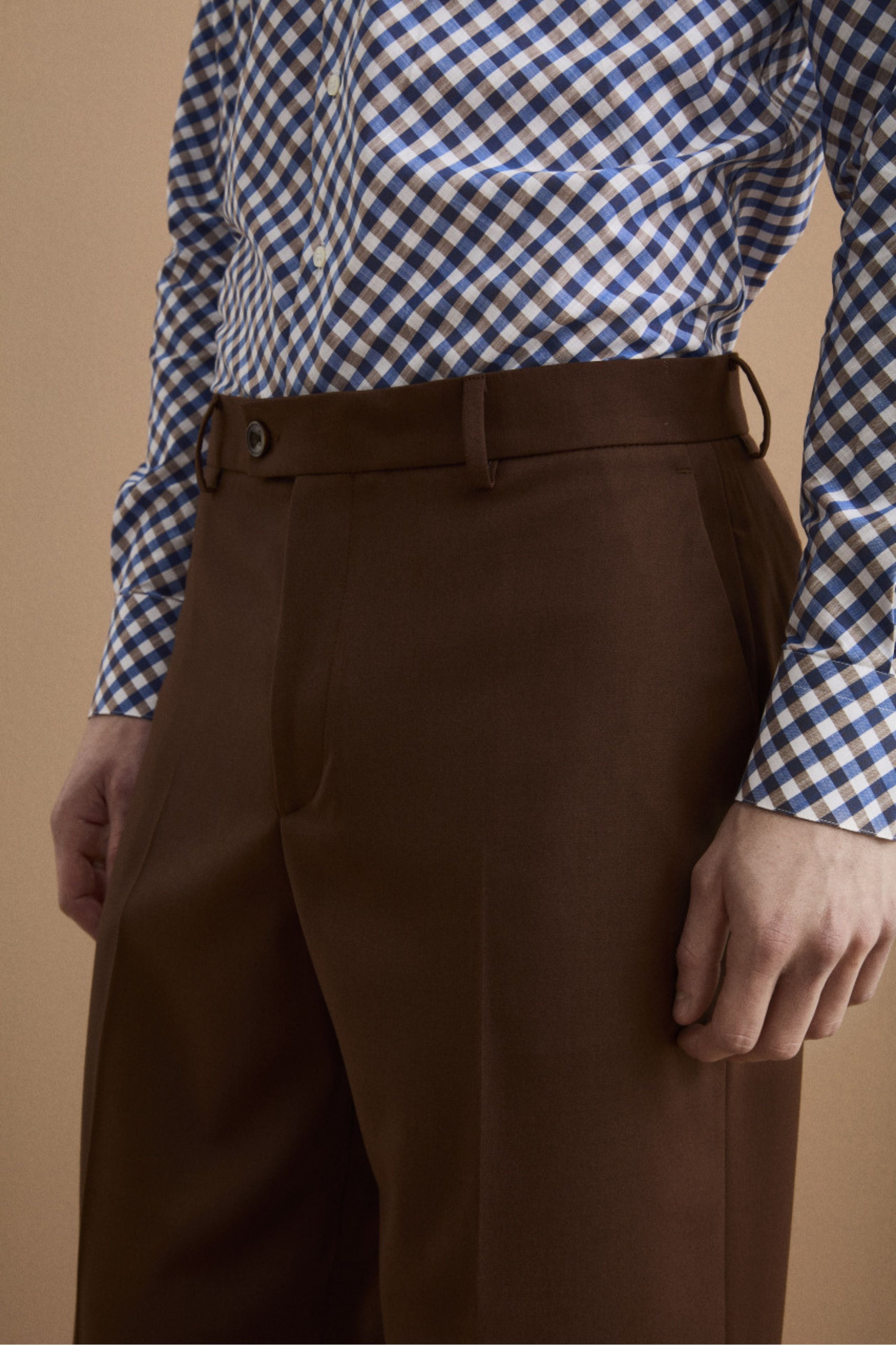 Pantalone Gamba Larga in Misto Lana con Piega - BRUCIATO