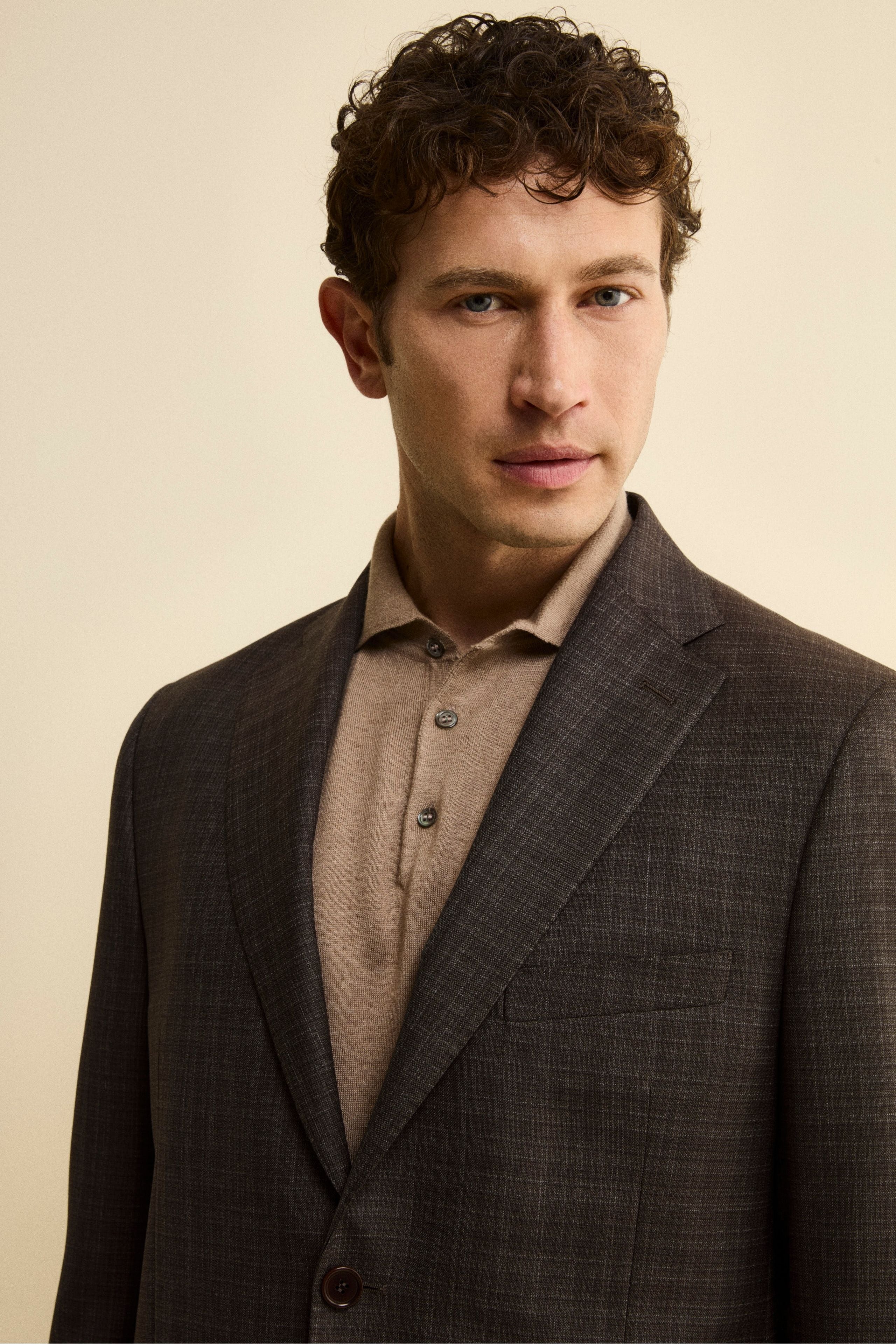 Single-Breasted Checked Comfort Fit Suit in Virgin Wool - Brown pattern