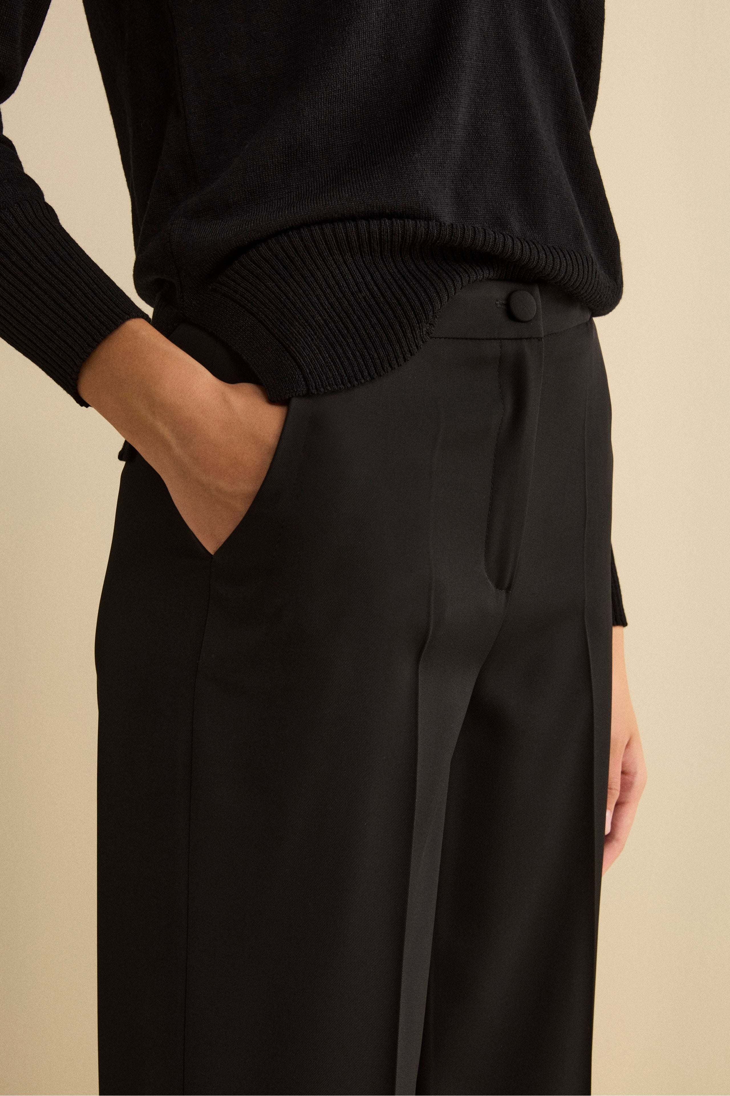 Cady Palazzo Trousers with Pleats - BLACK