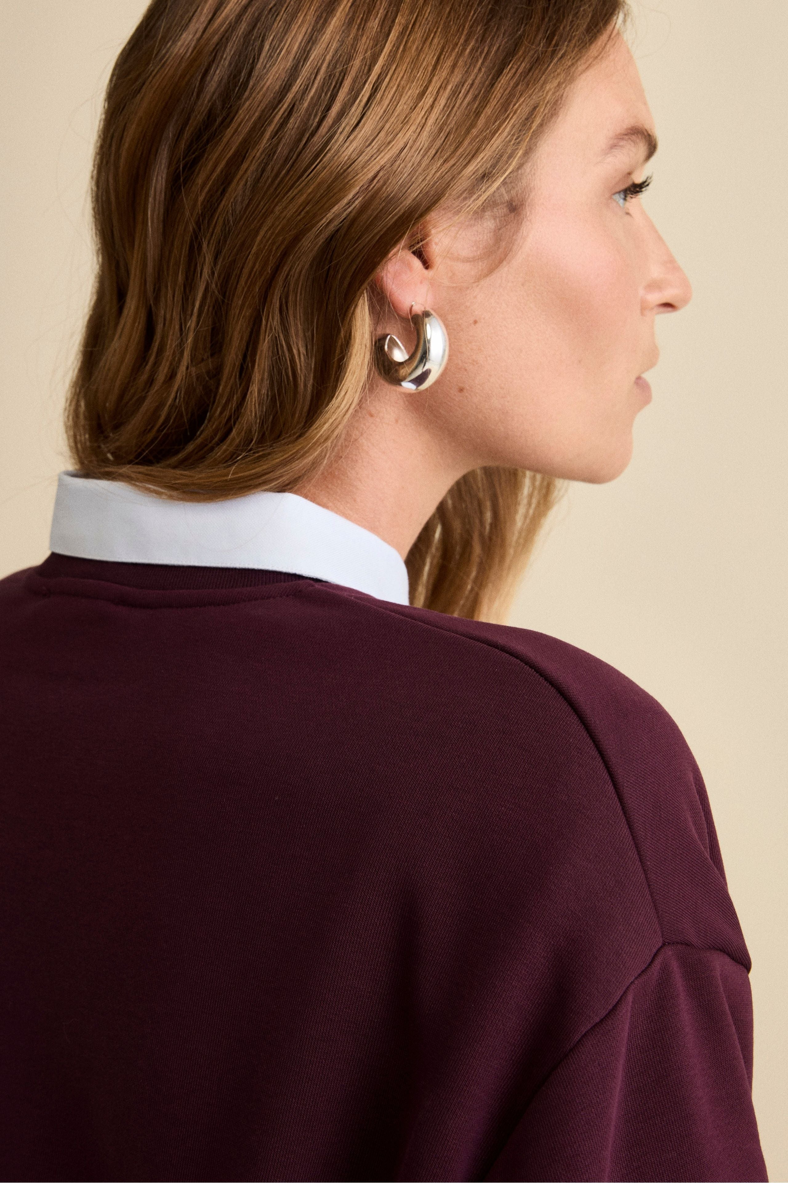 Oversized Cotton Crewneck Sweatshirt - Wine red