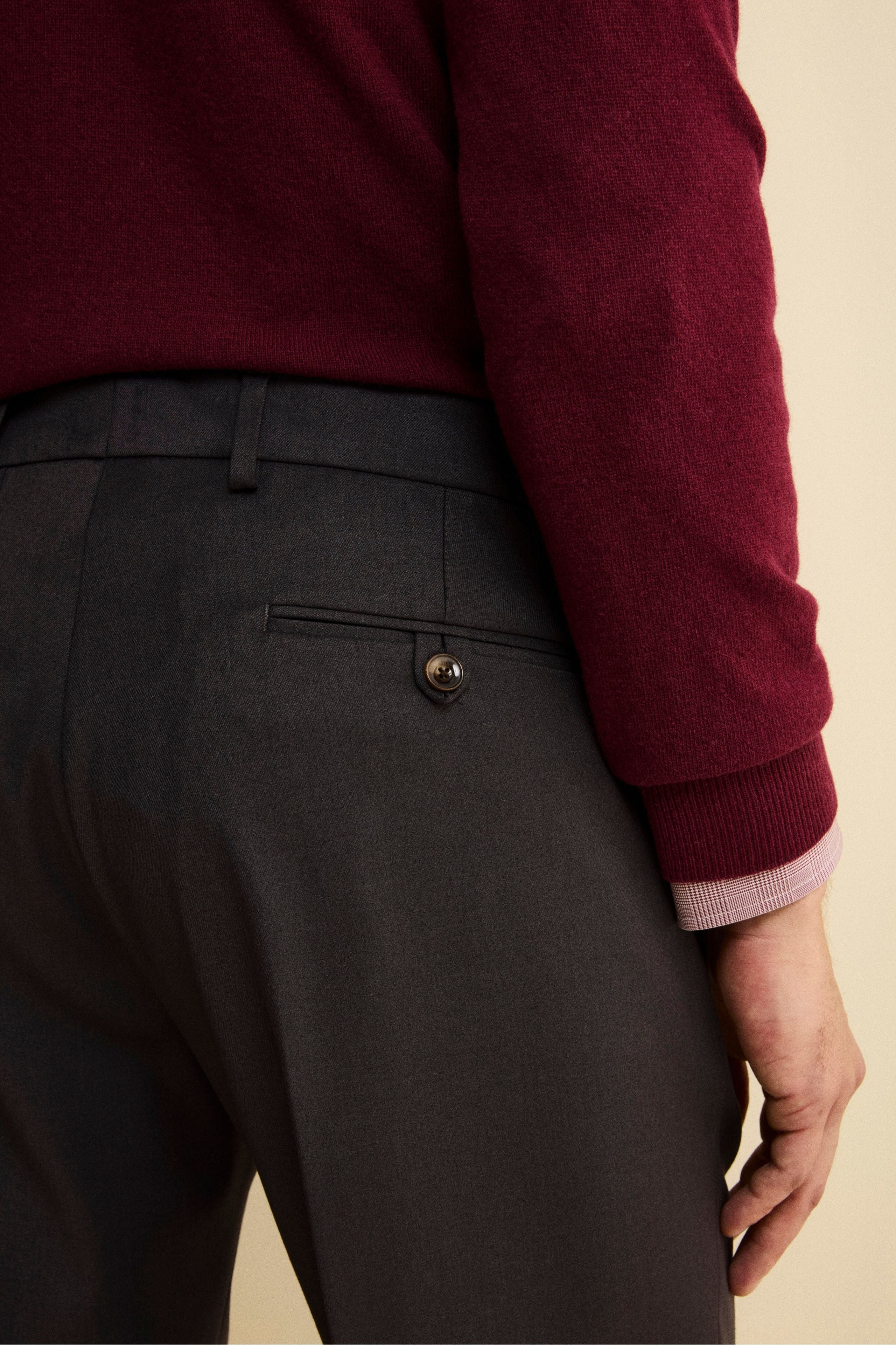 Wide-Leg Wool Blend Trousers with Pleats - Dark grey