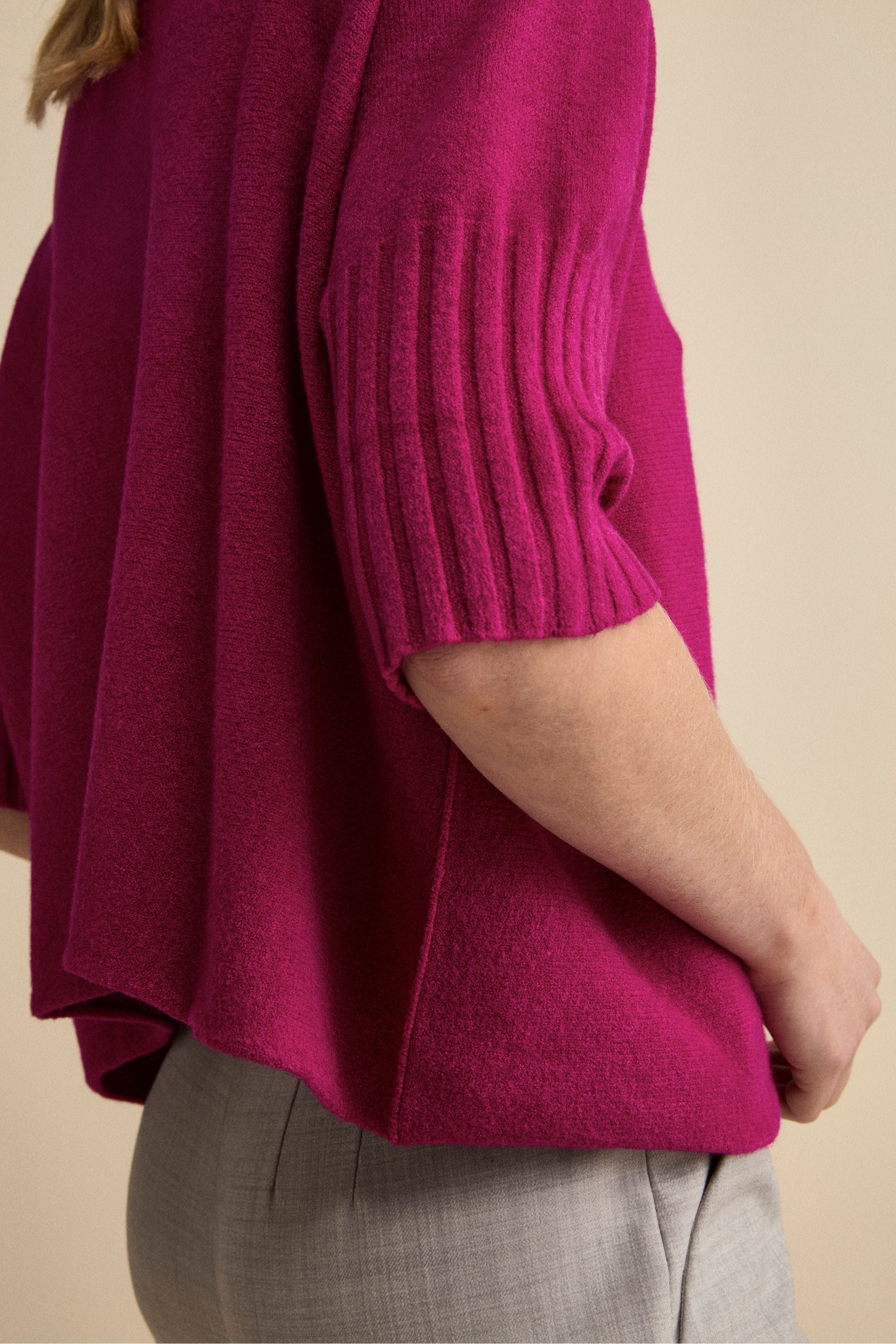 Oversized Mock-Neck Half-Sleeve Sweater - PINK