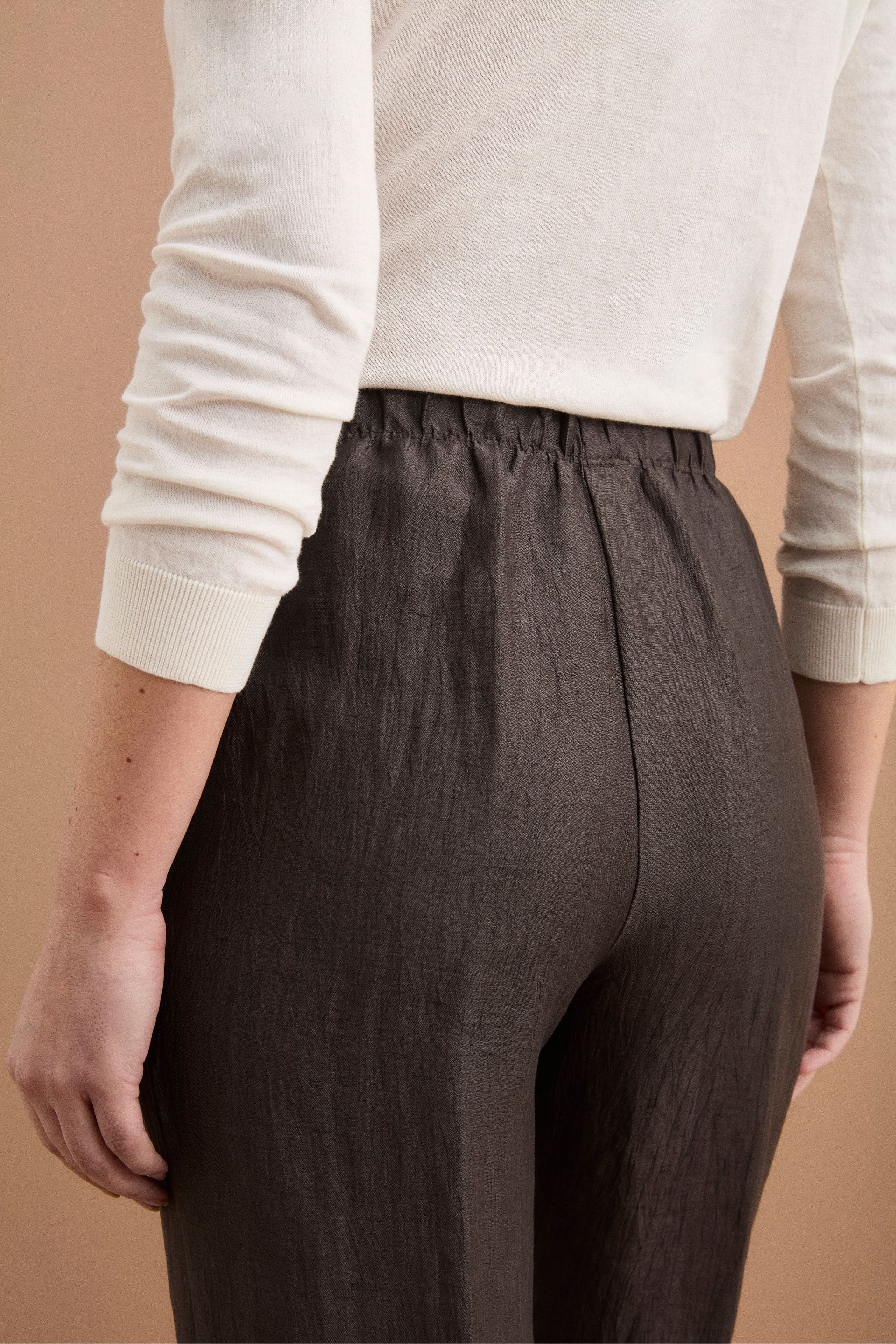 Wide-Leg-Hose aus Leinenmischung mit Bügelfalte - Dunkelbraun