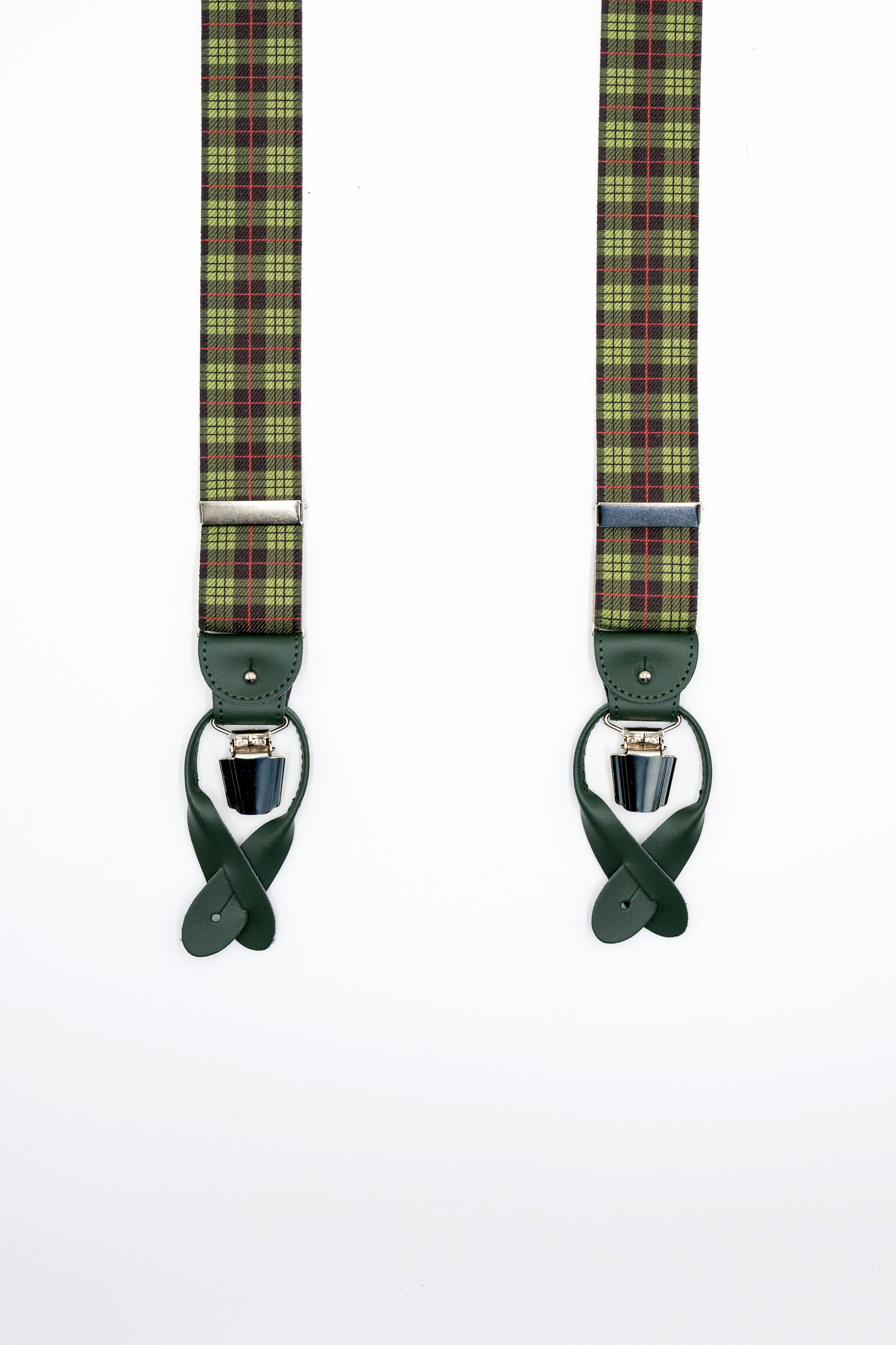 Bretelle Elasticizzate con Clip e Asole in Pelle - VERDE QUADRI