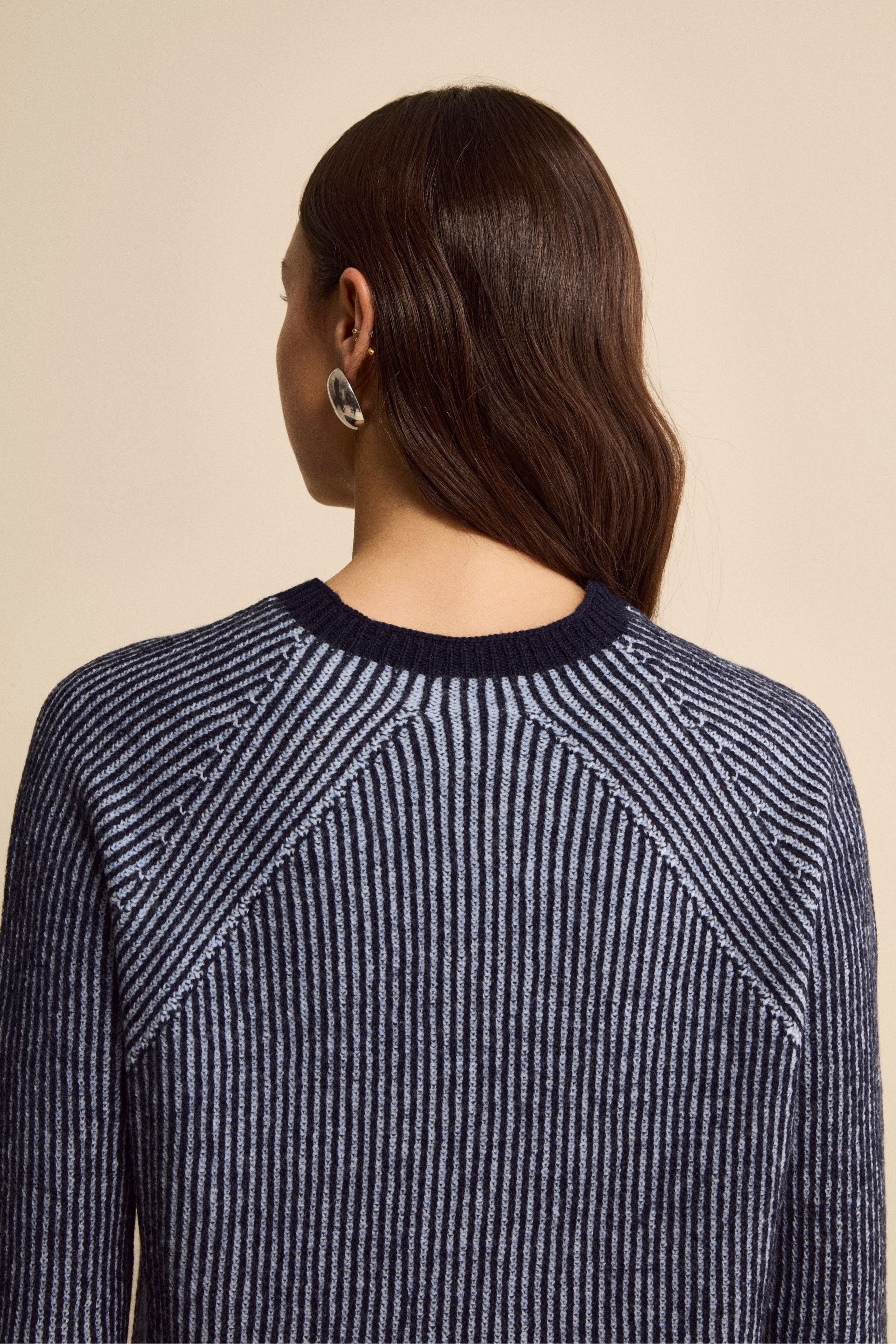 Patterned Merino Wool Sweater (English Rib) - Blue pattern