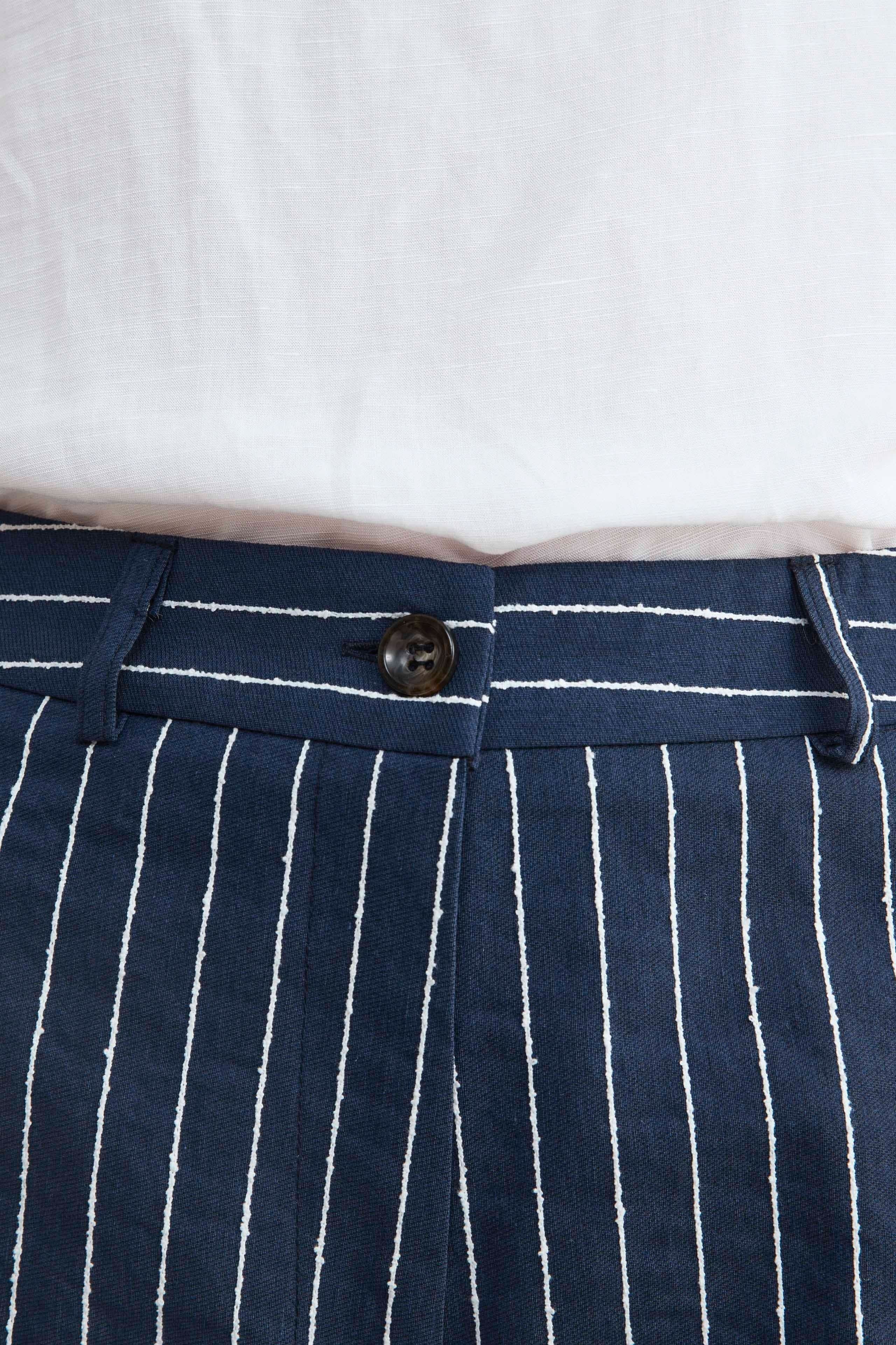 Pantaloni a palazzo gessati - RIGATO BLU/BEIGE