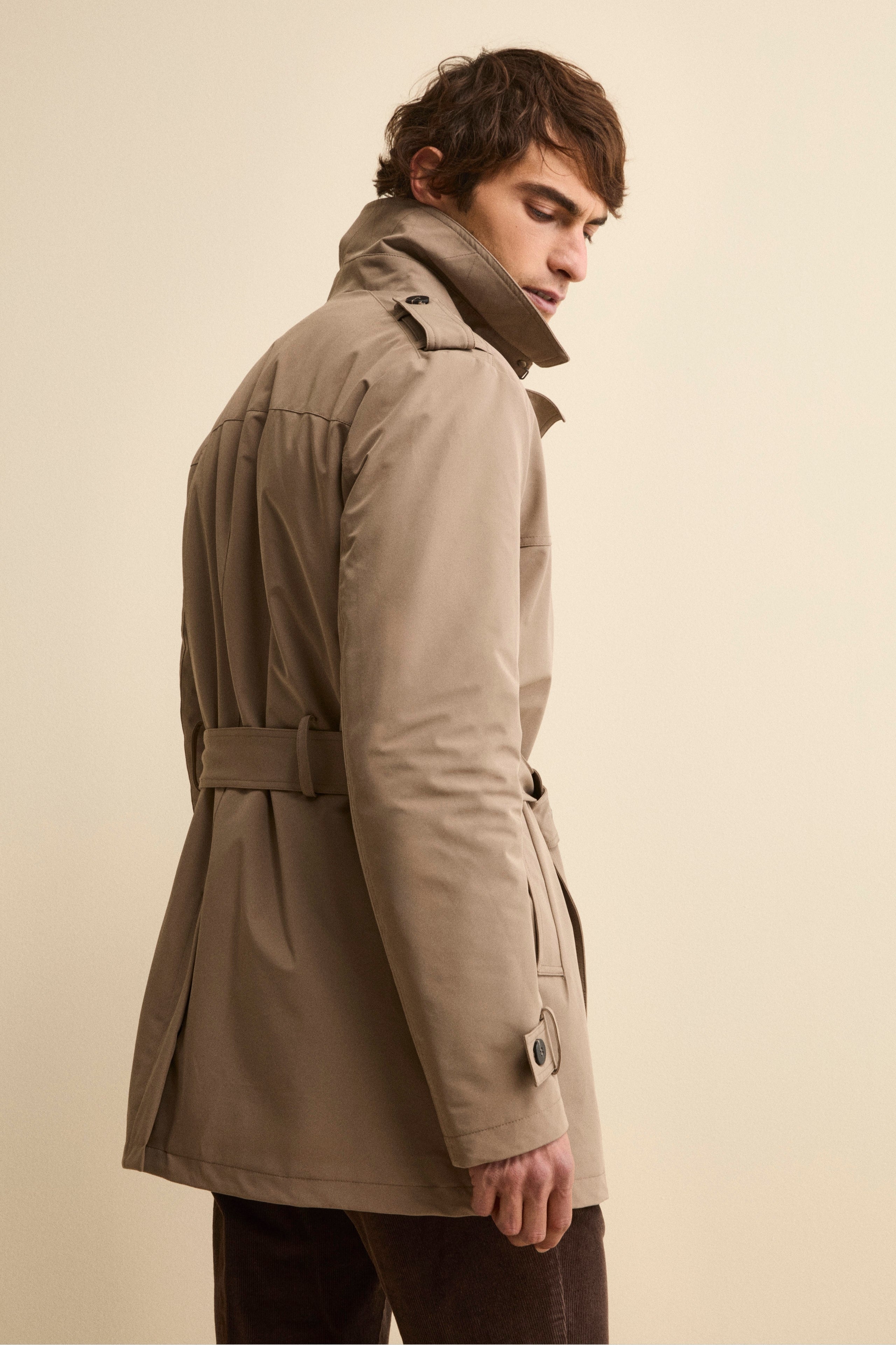 Quilted Raincoat with Belt - Brown