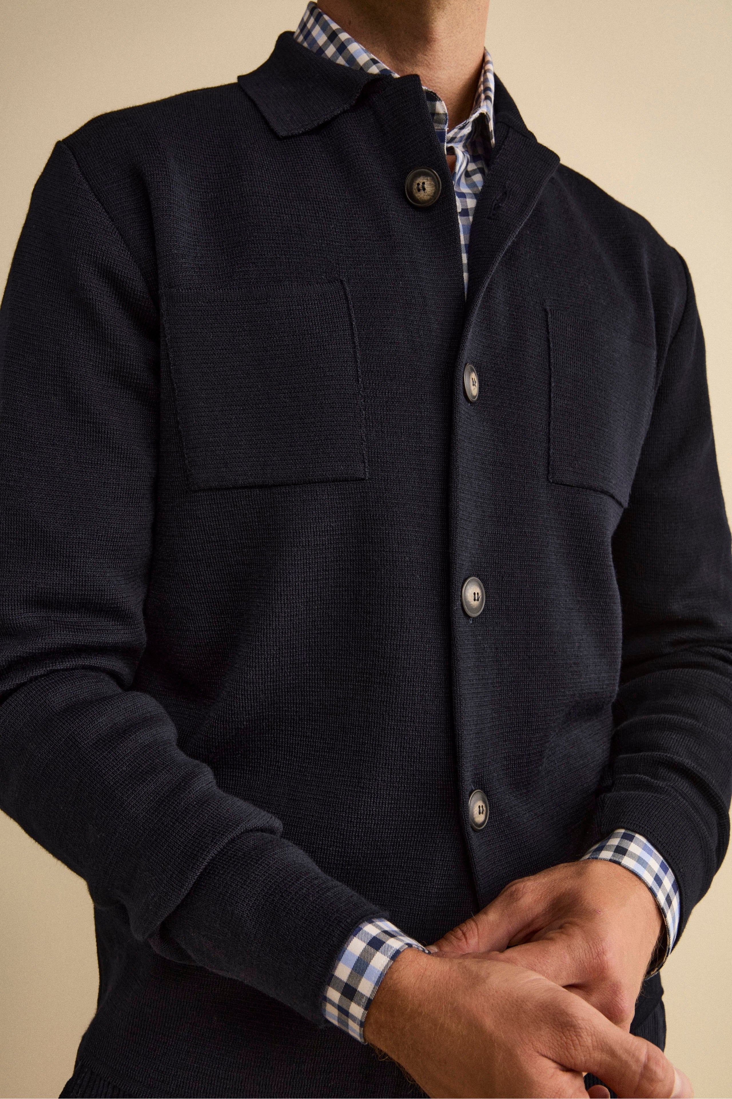 Wool-Blend Cardigan with Pockets - BLUE