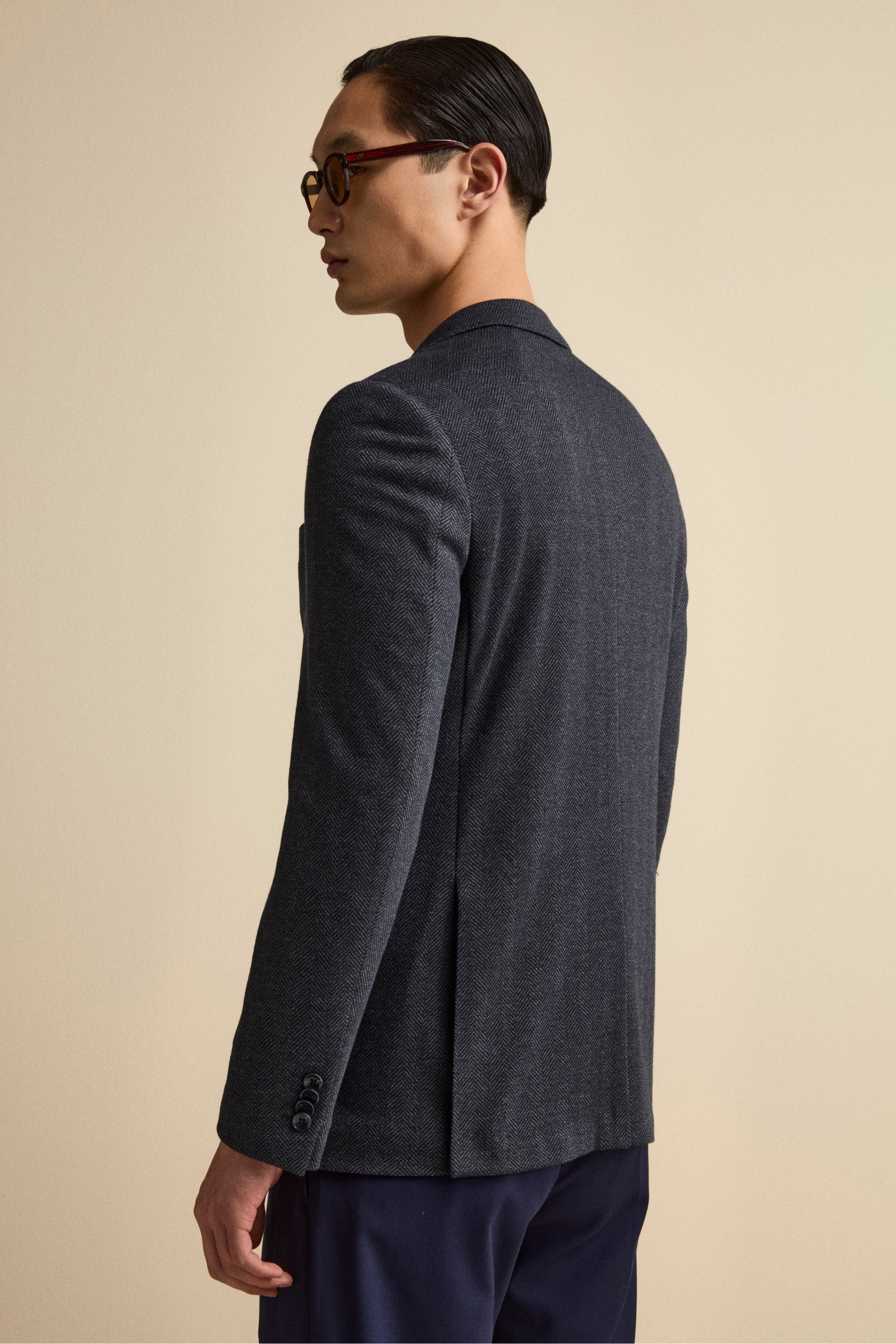 Single-Breasted Regular Fit Jacket with Notch Lapels - Navy blue