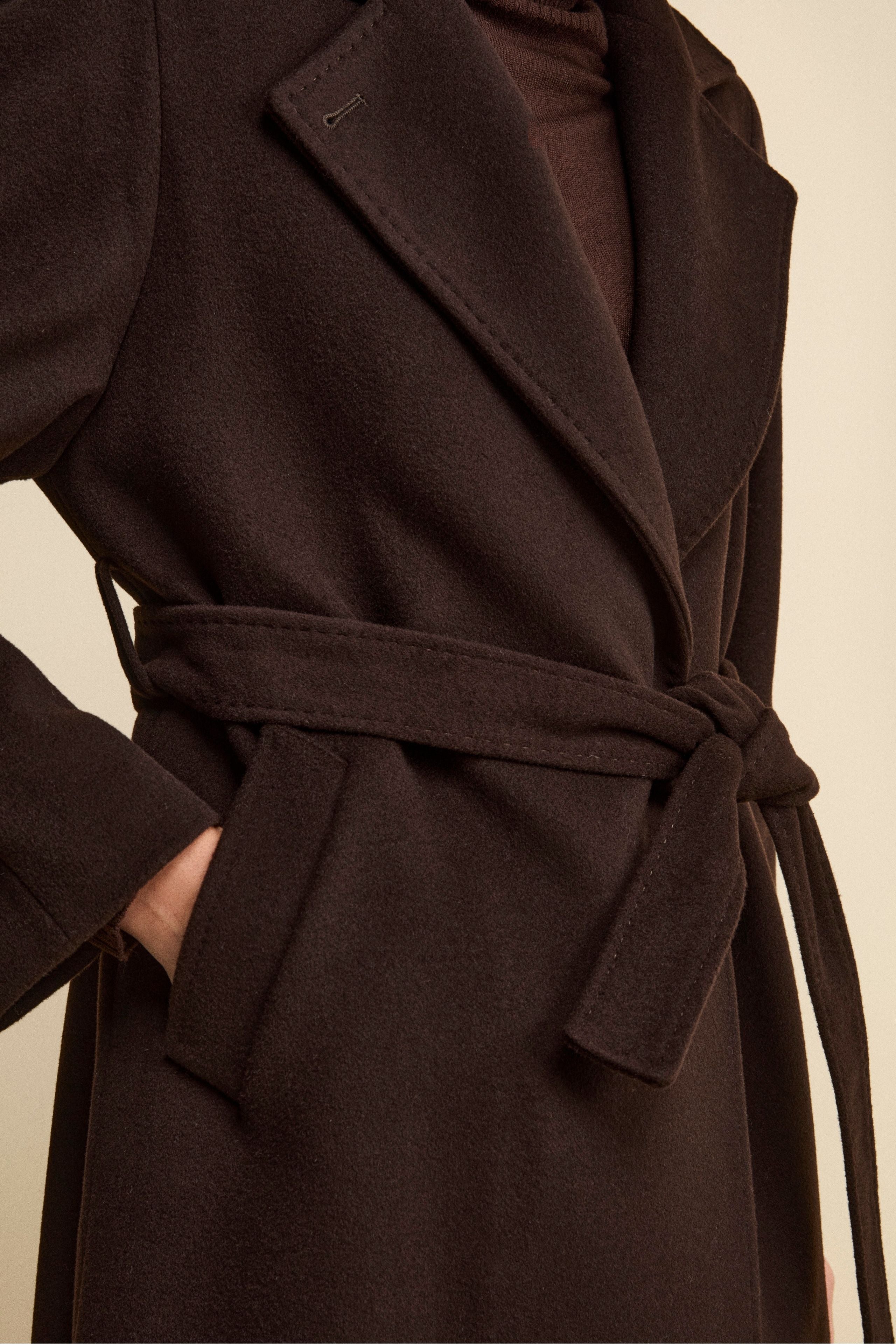 Long coat in wool and cashmere - Dark brown