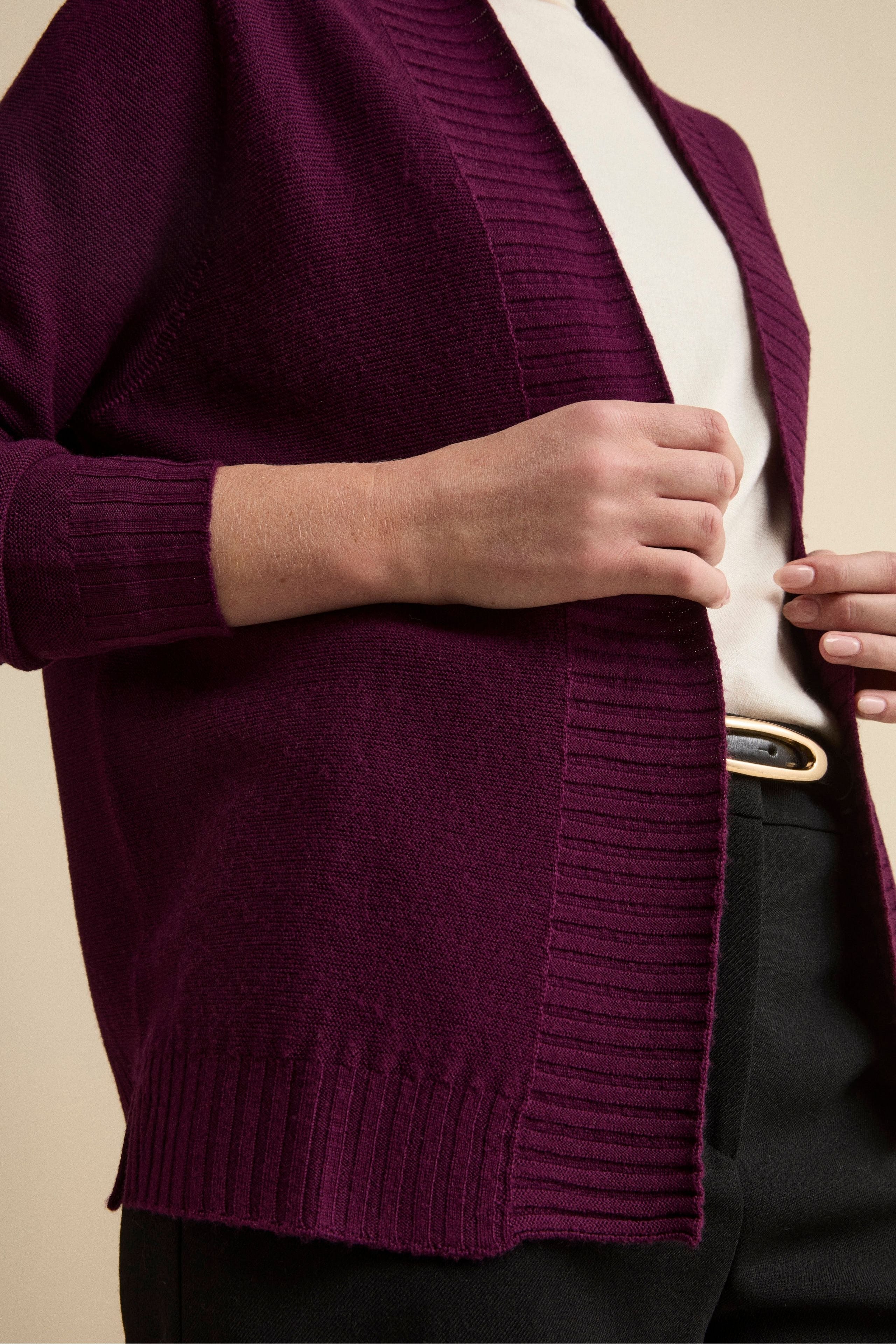 Long Wool Cardigan with Shawl Collar - VIOLET