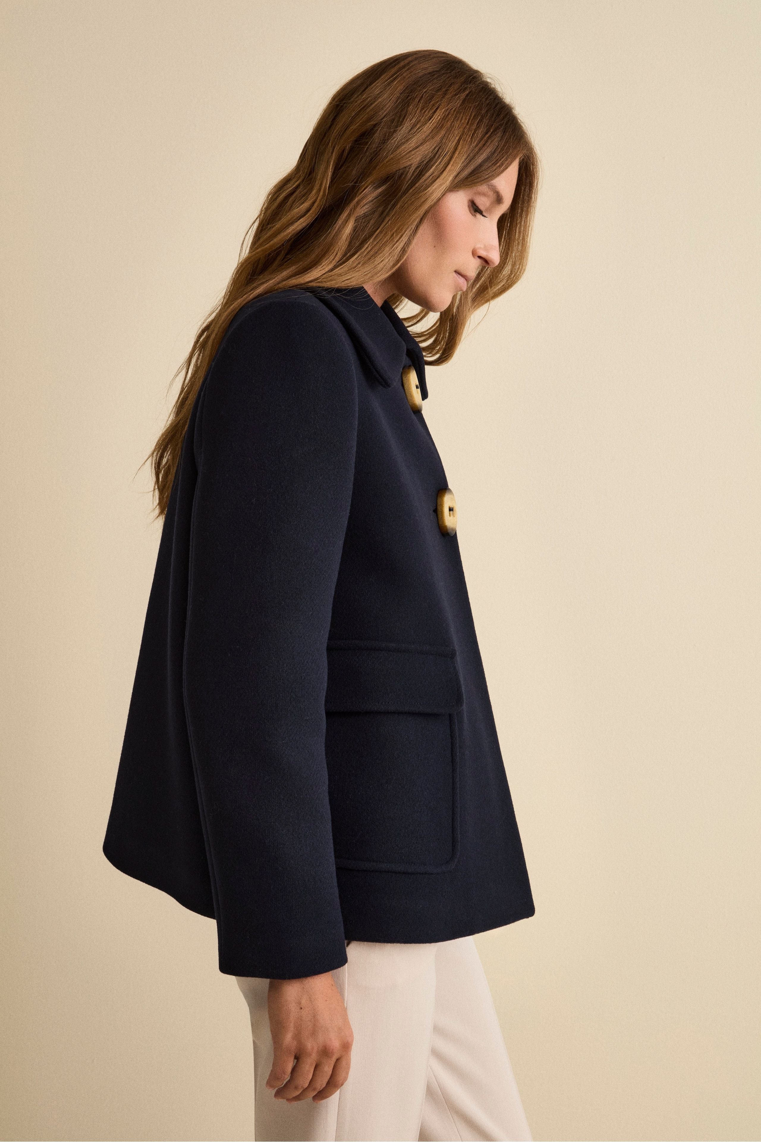 Short Flared Coat in Virgin Wool Blend - BLUE