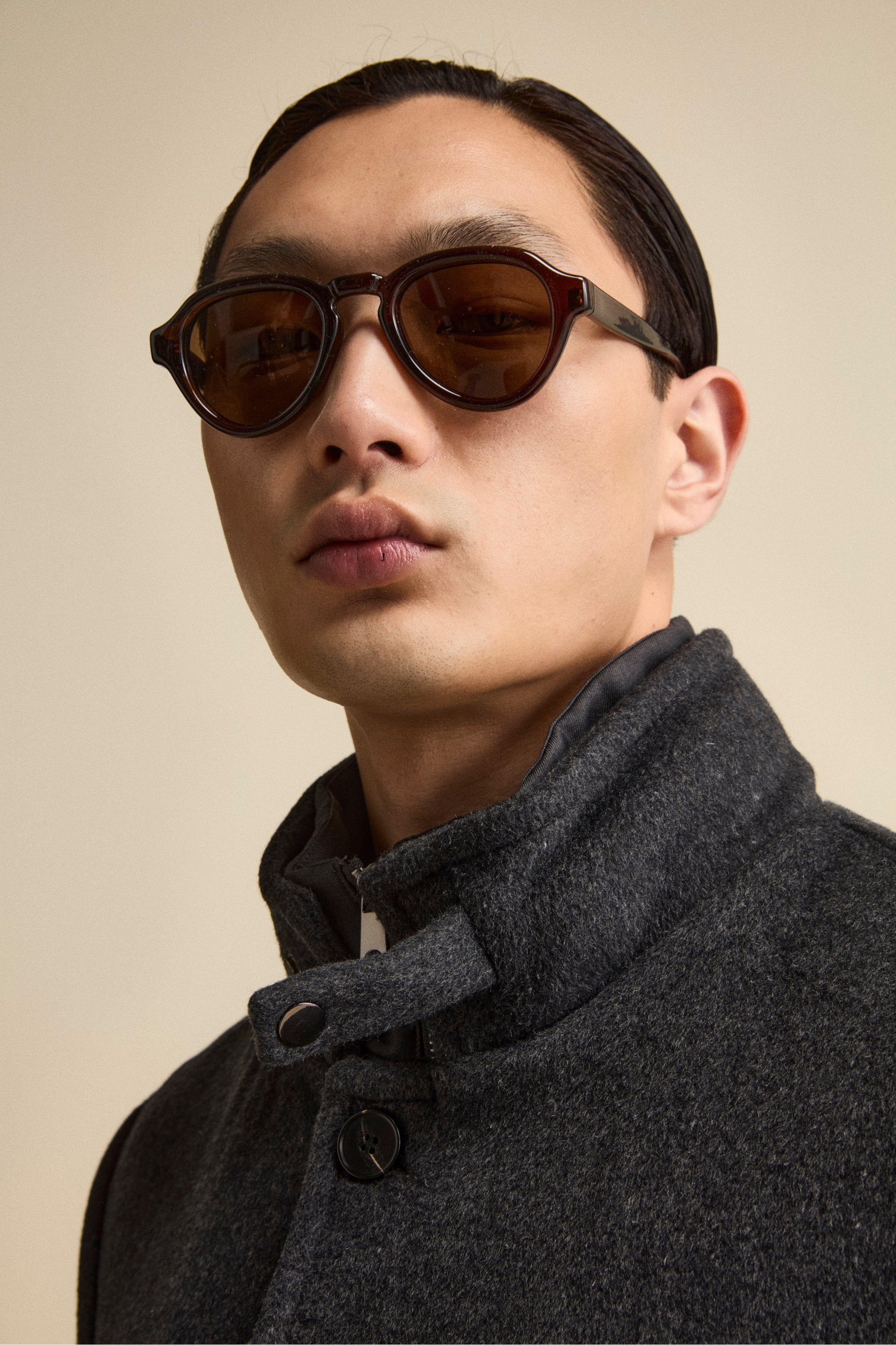 Midi Coat in Wool Blend with Removable Zip-Out Bib - Charcoal grey