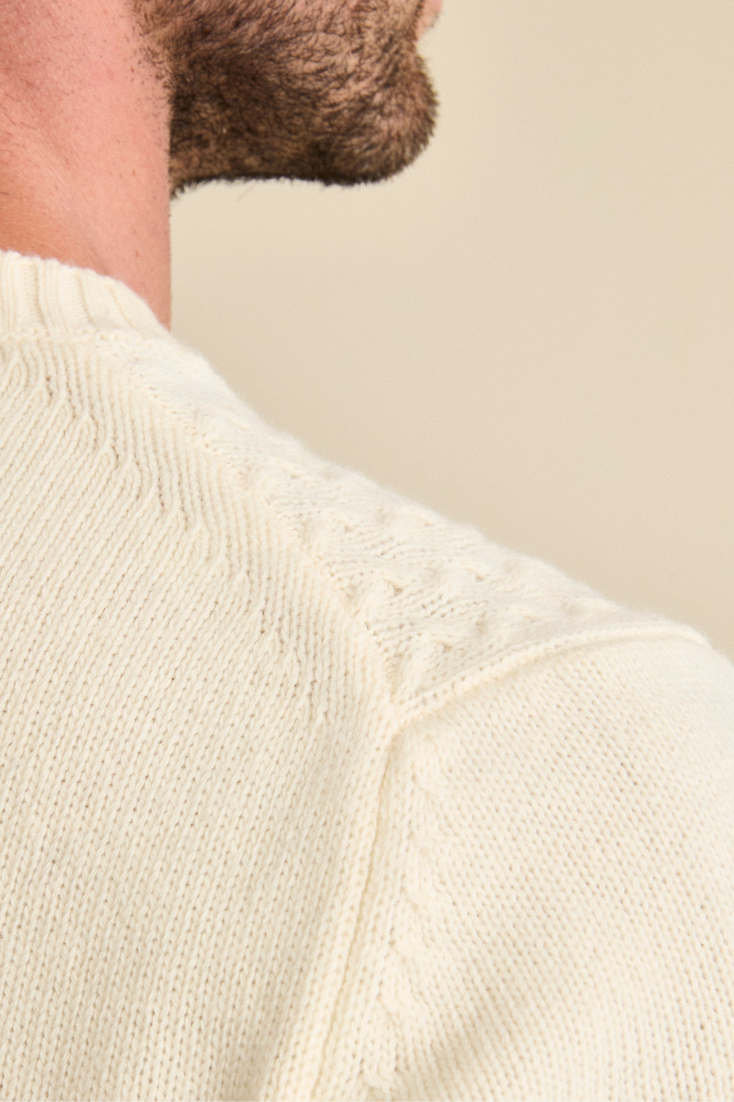 Cable-Knit Crewneck Sweater in Wool - Cream white