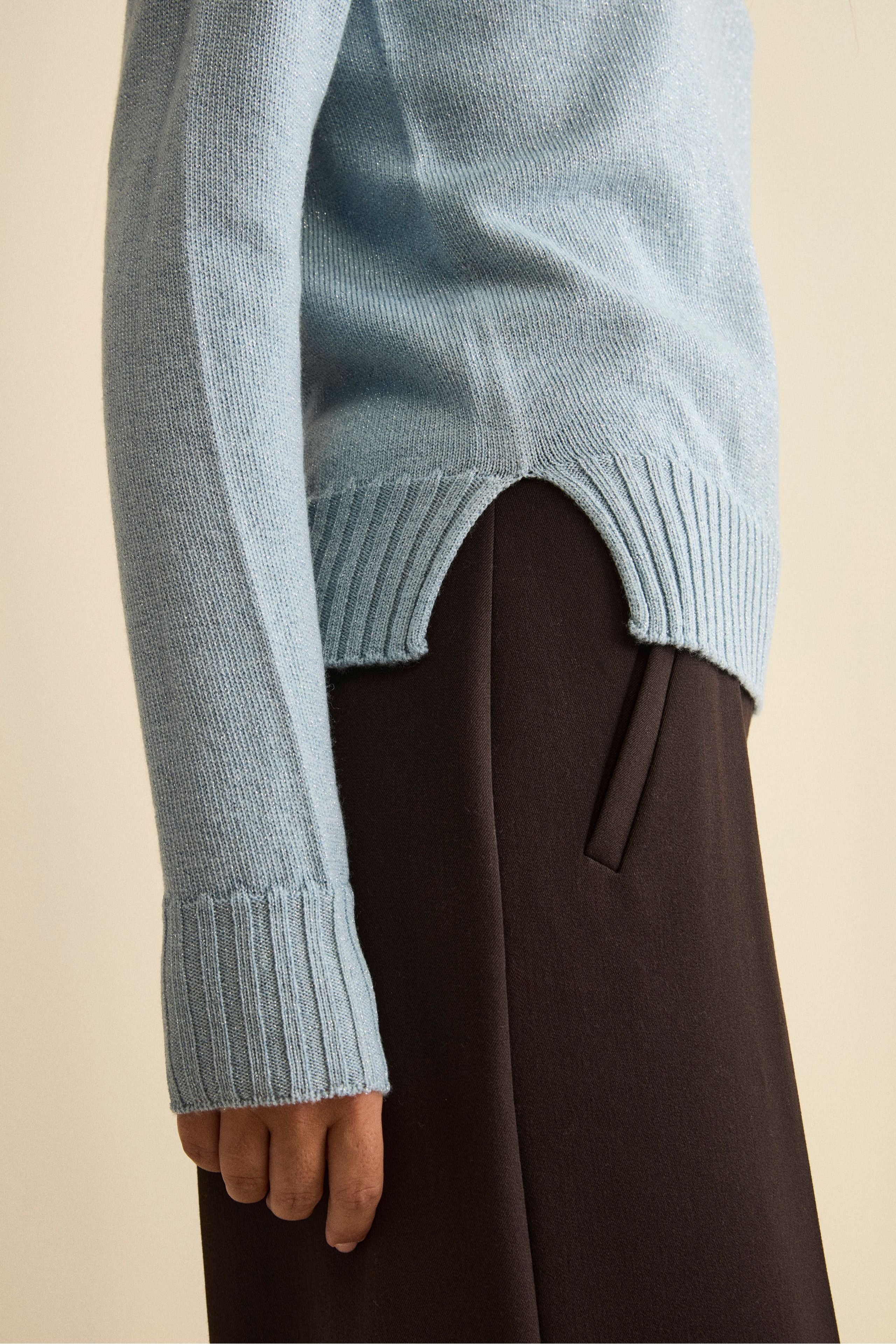 Merino Wool Lurex Crewneck Sweater - Light blue