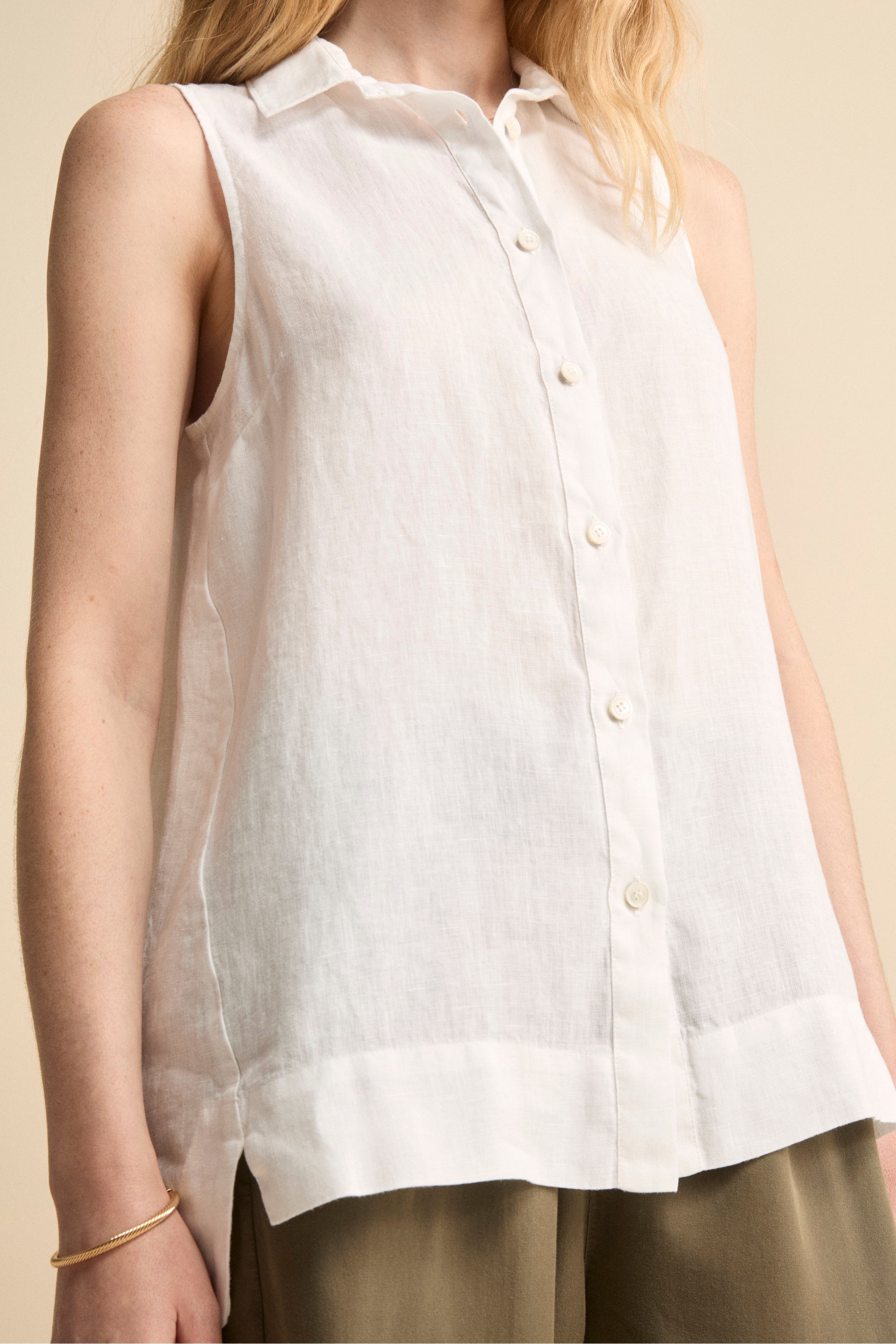 Camicia Morbida Smanicata in Lino - BIANCO