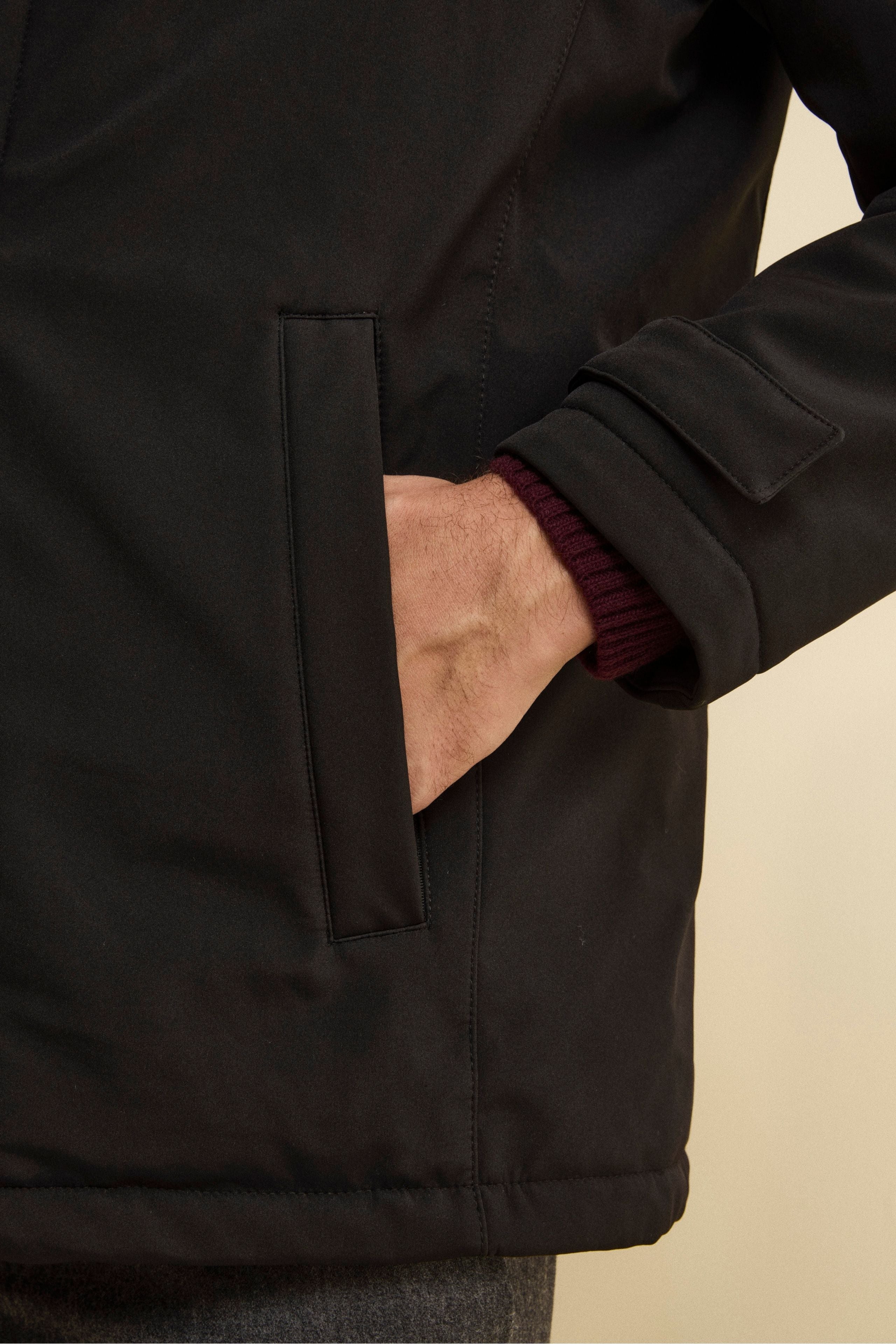 Winter Coat with Removable Bib and Detachable Hood - BLACK