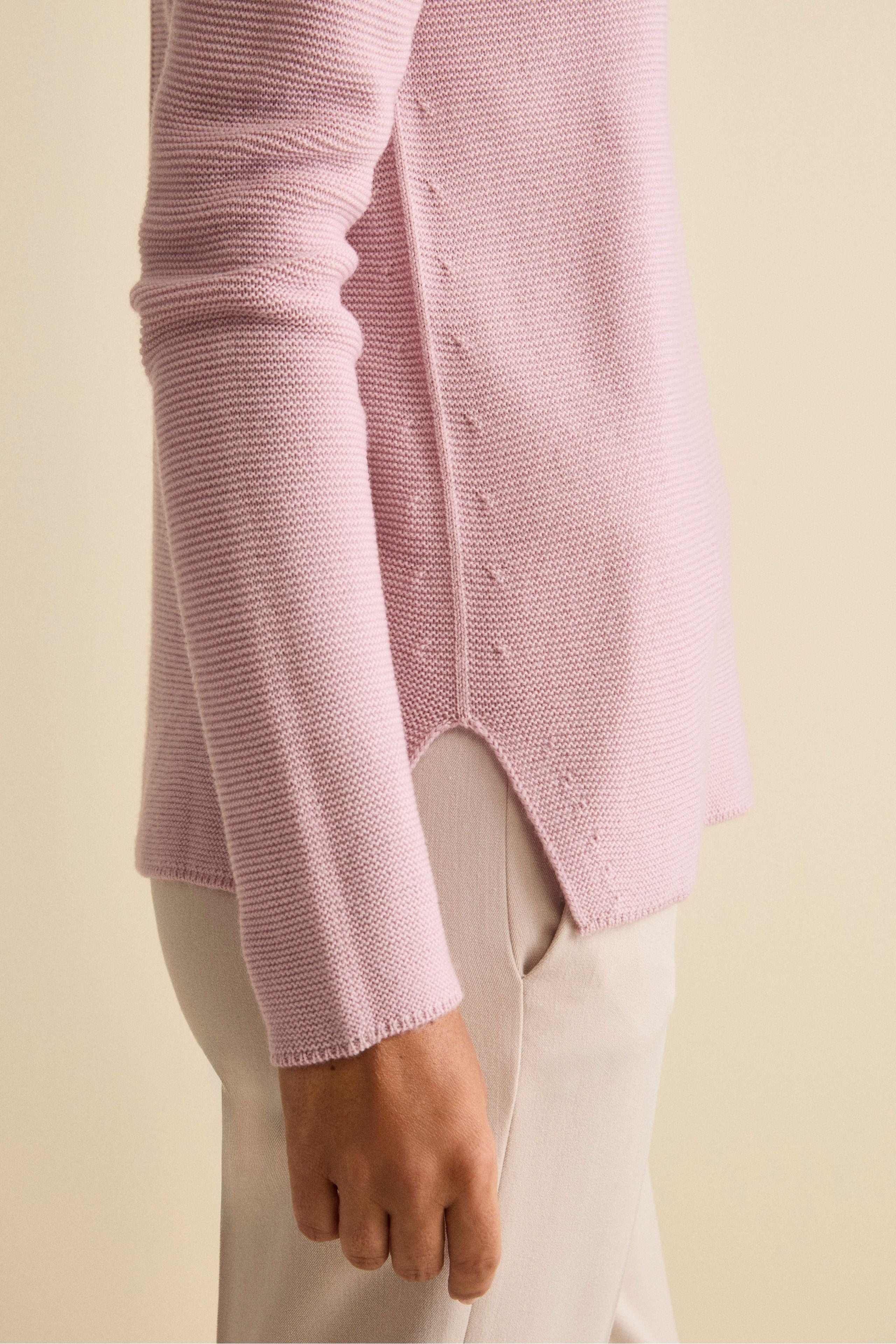Sweater with Side Slits in Merino Wool - PINK