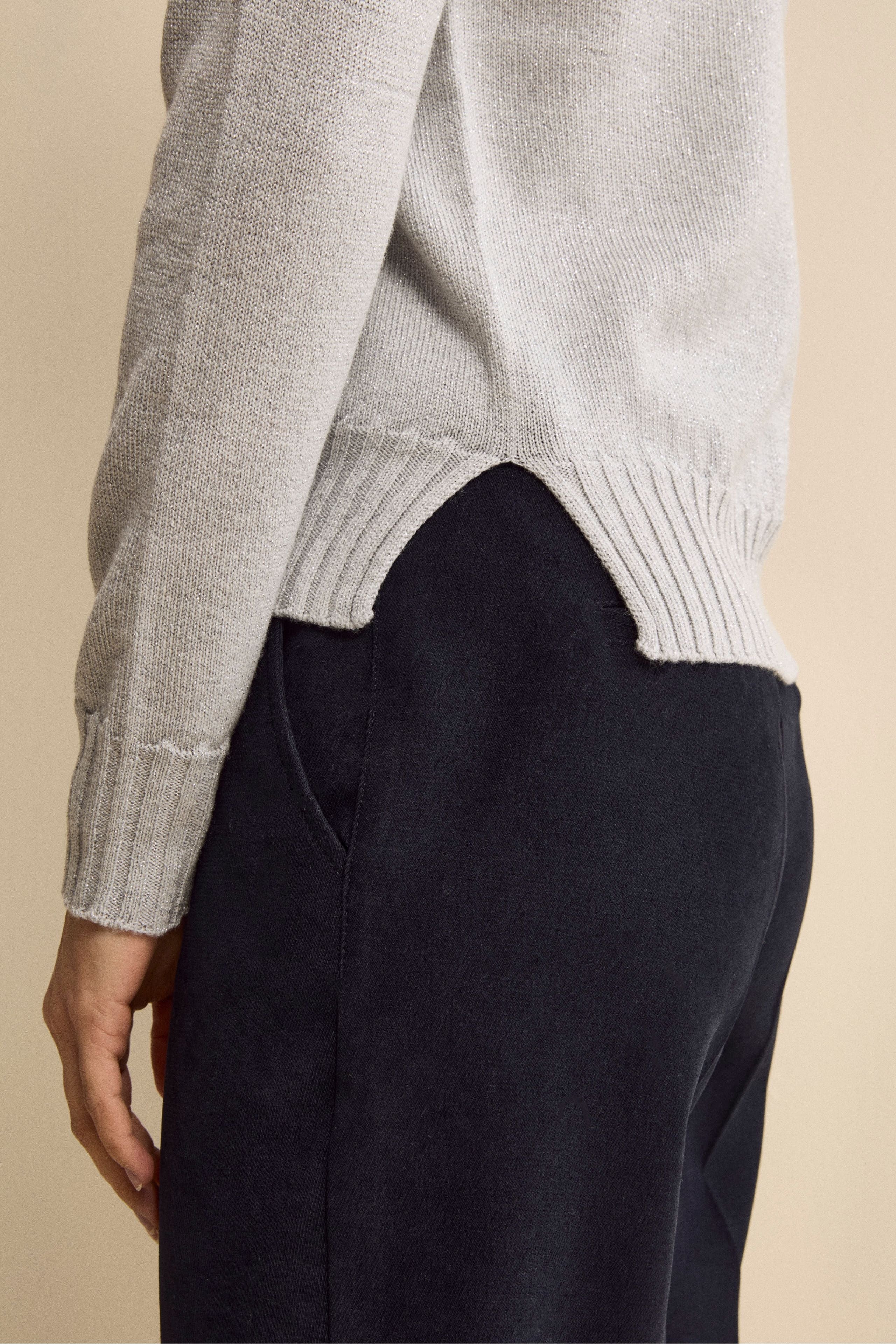Merino Wool Lurex Crewneck Sweater - Light grey