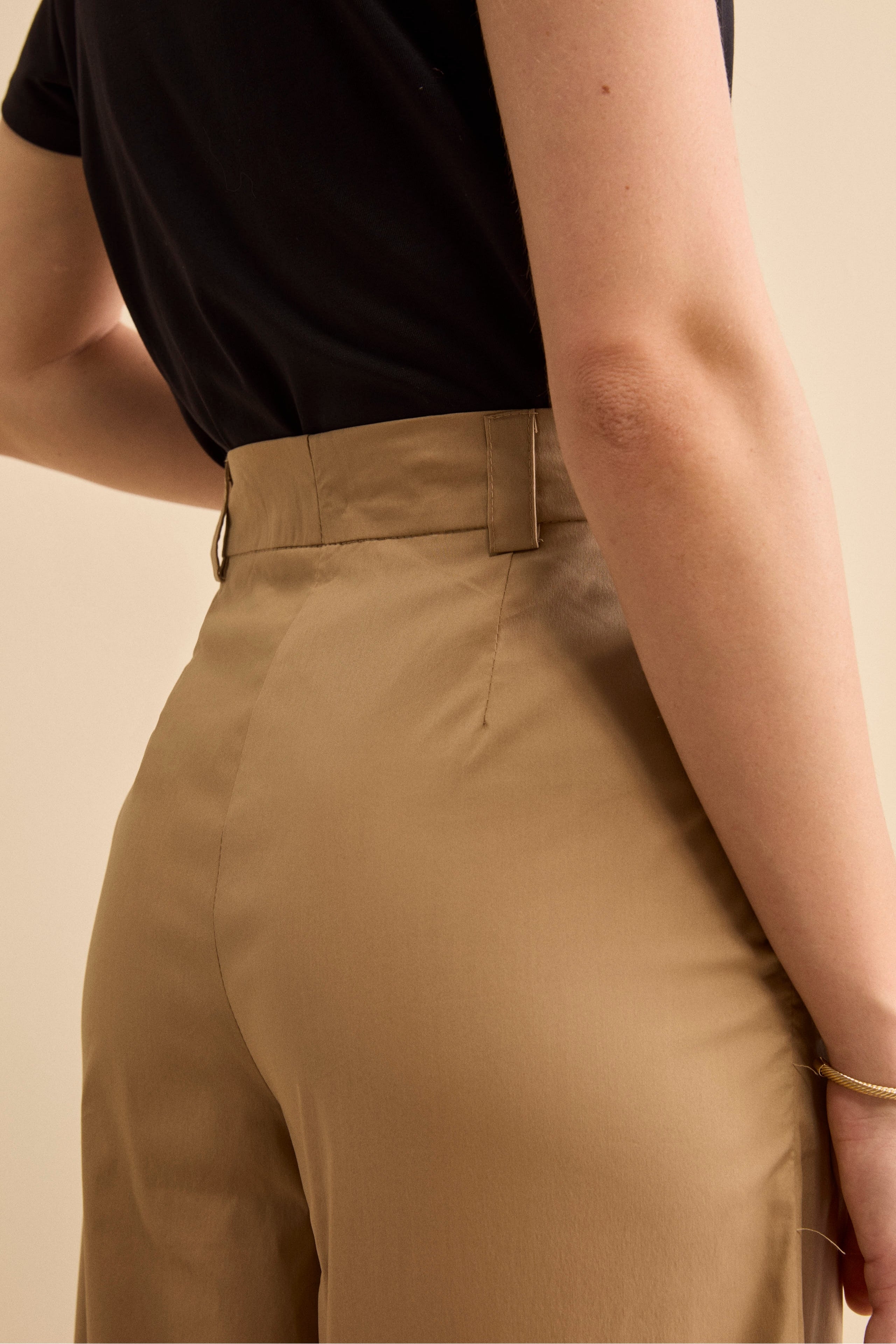 Pantalone Cropped a Palazzo in Tela - CAMMELLO