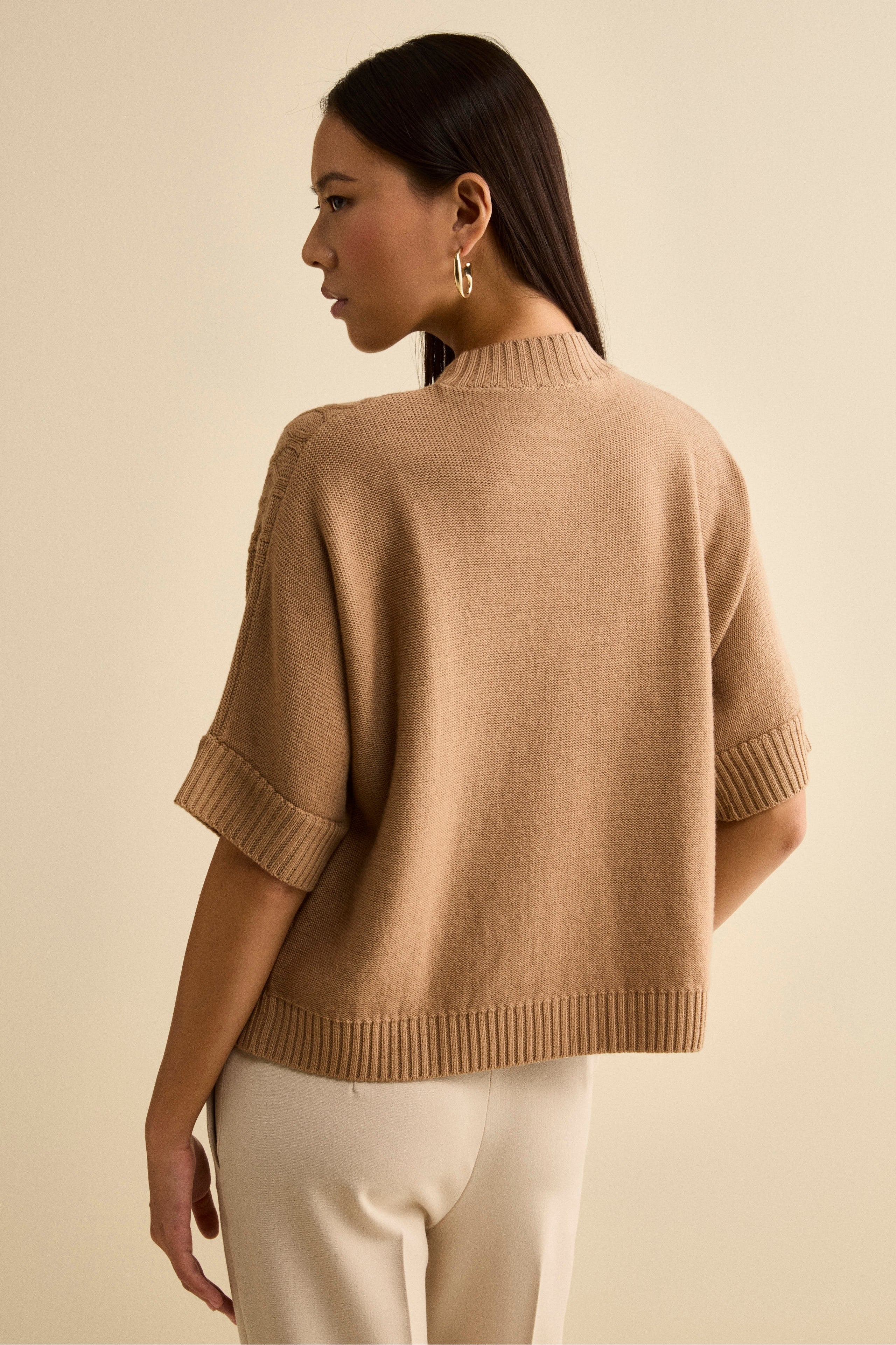 Short-Sleeve Crewneck in Merino Wool - Camel