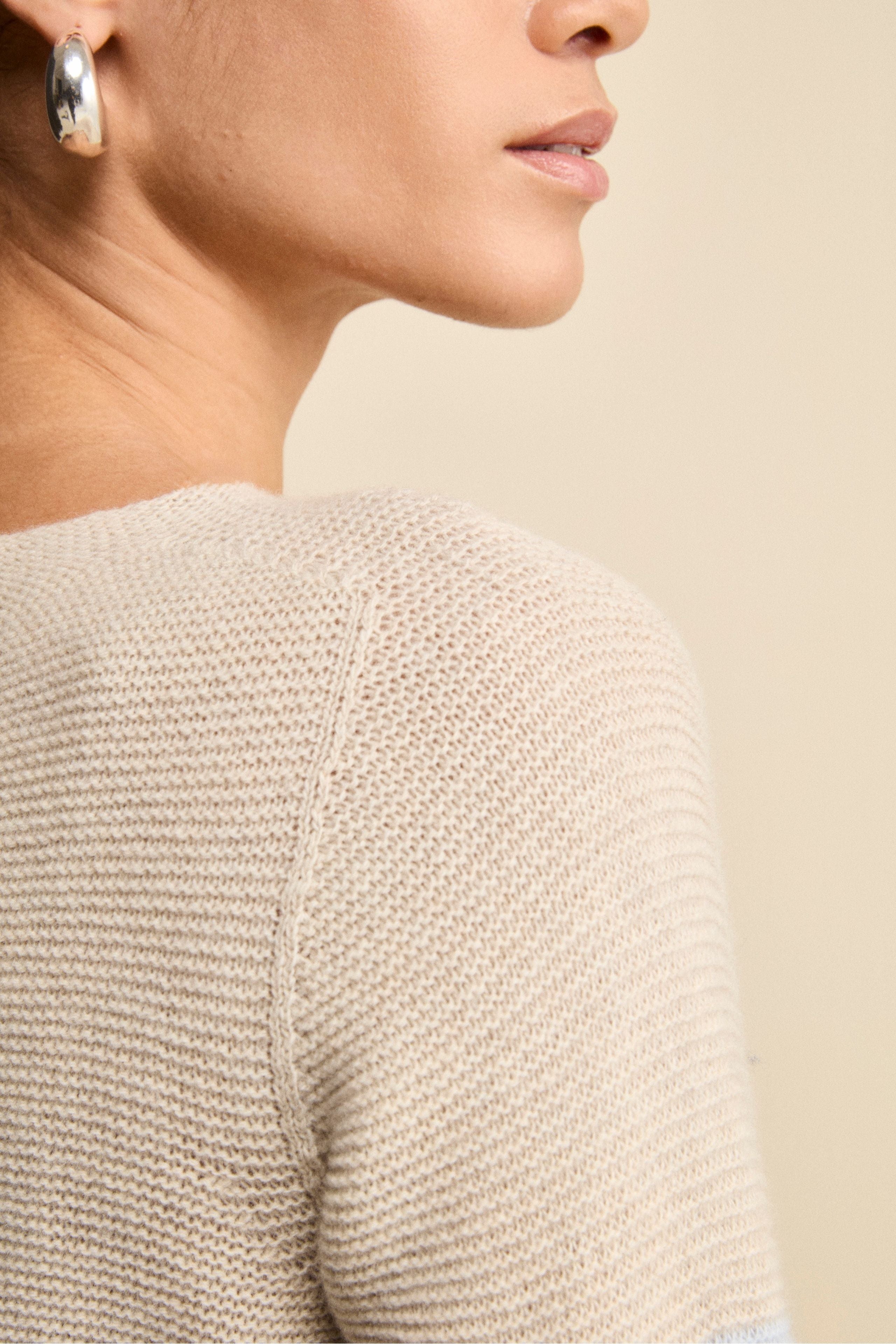 Striped Links-Knit Crewneck in Wool and Cashmere - Blue-Light blue