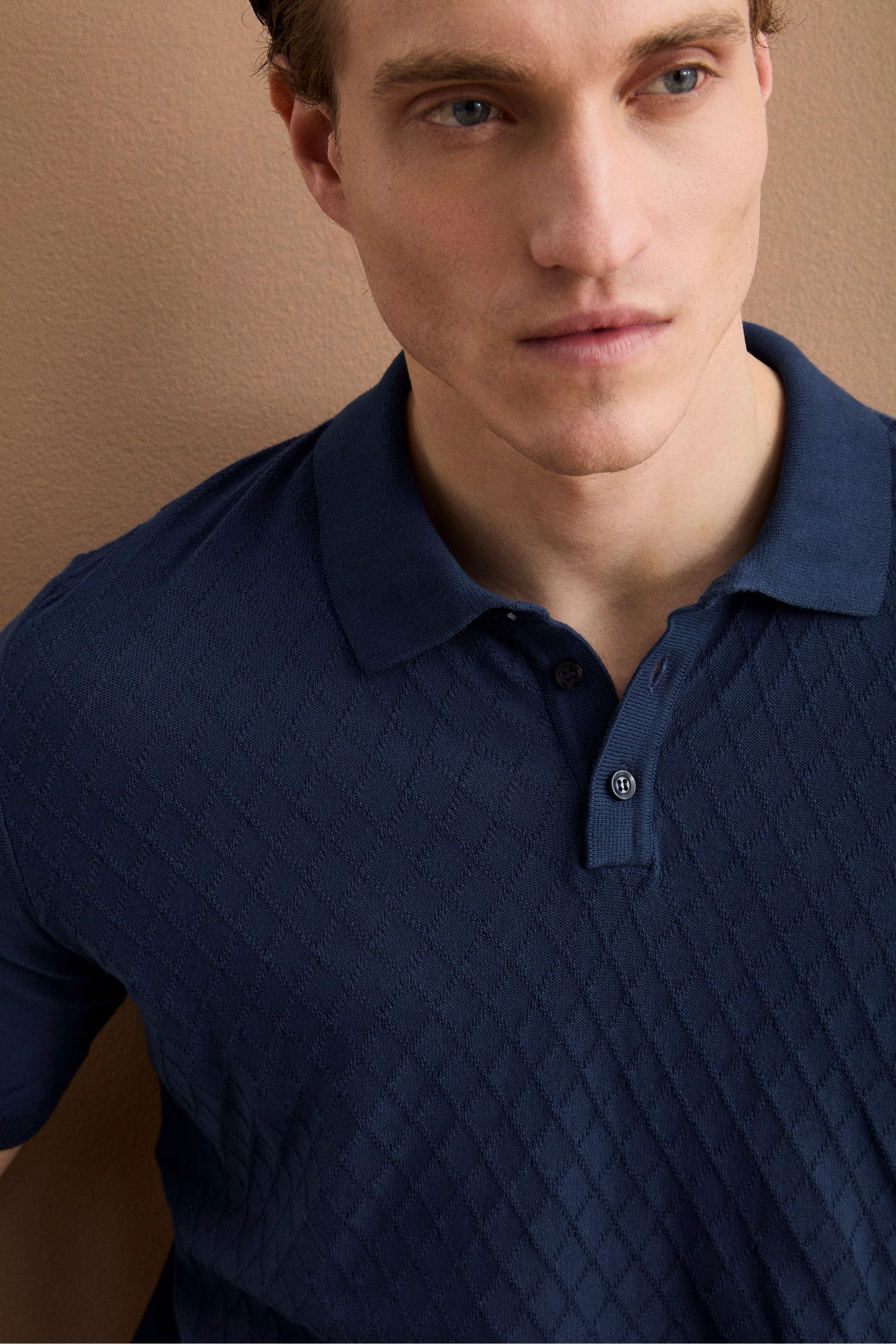 Polo Mezza Manica a Rombi in Cotone Piquet - BLU CHIARO