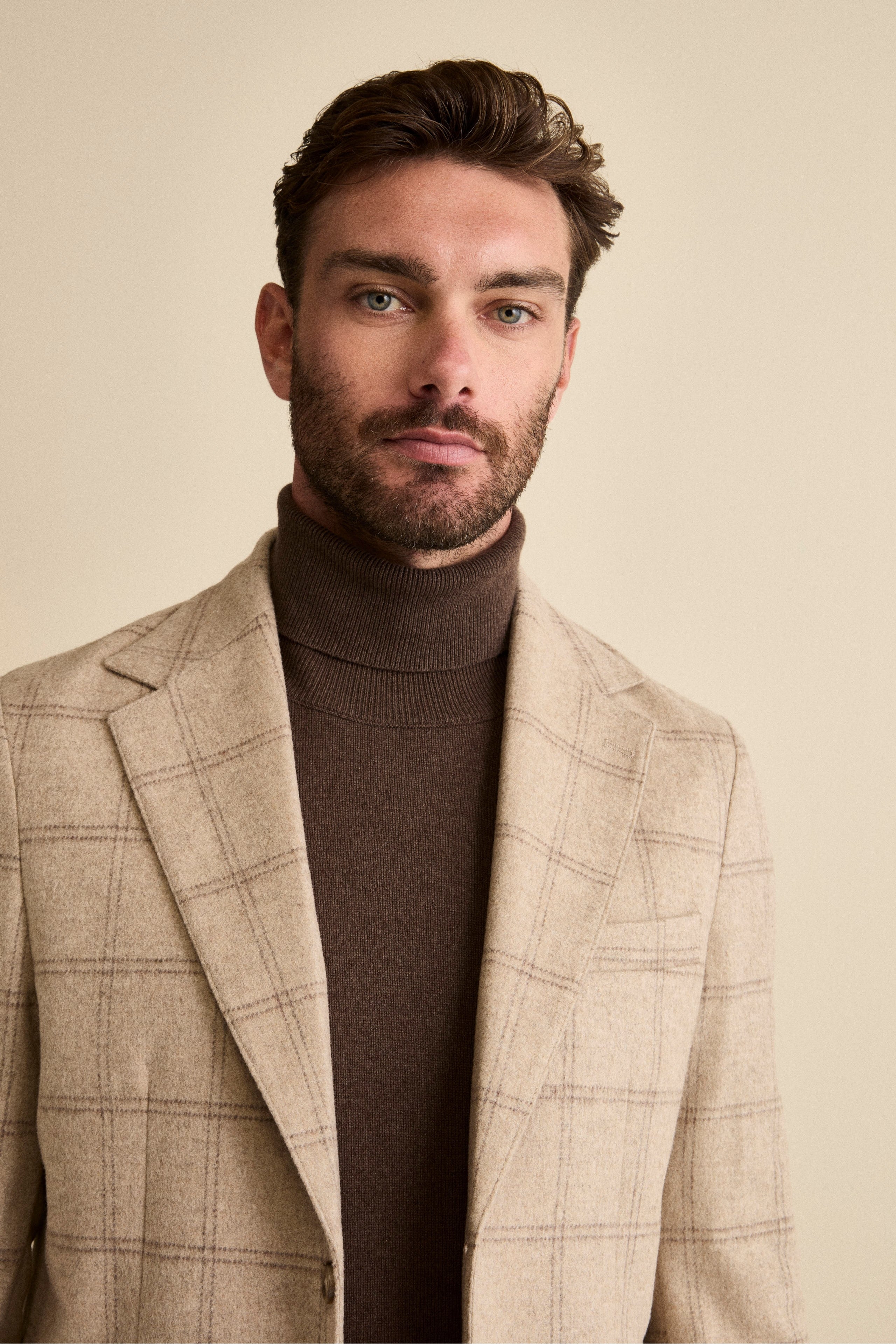 Unstructured Check Jacket in Wool Blend - BEIGE