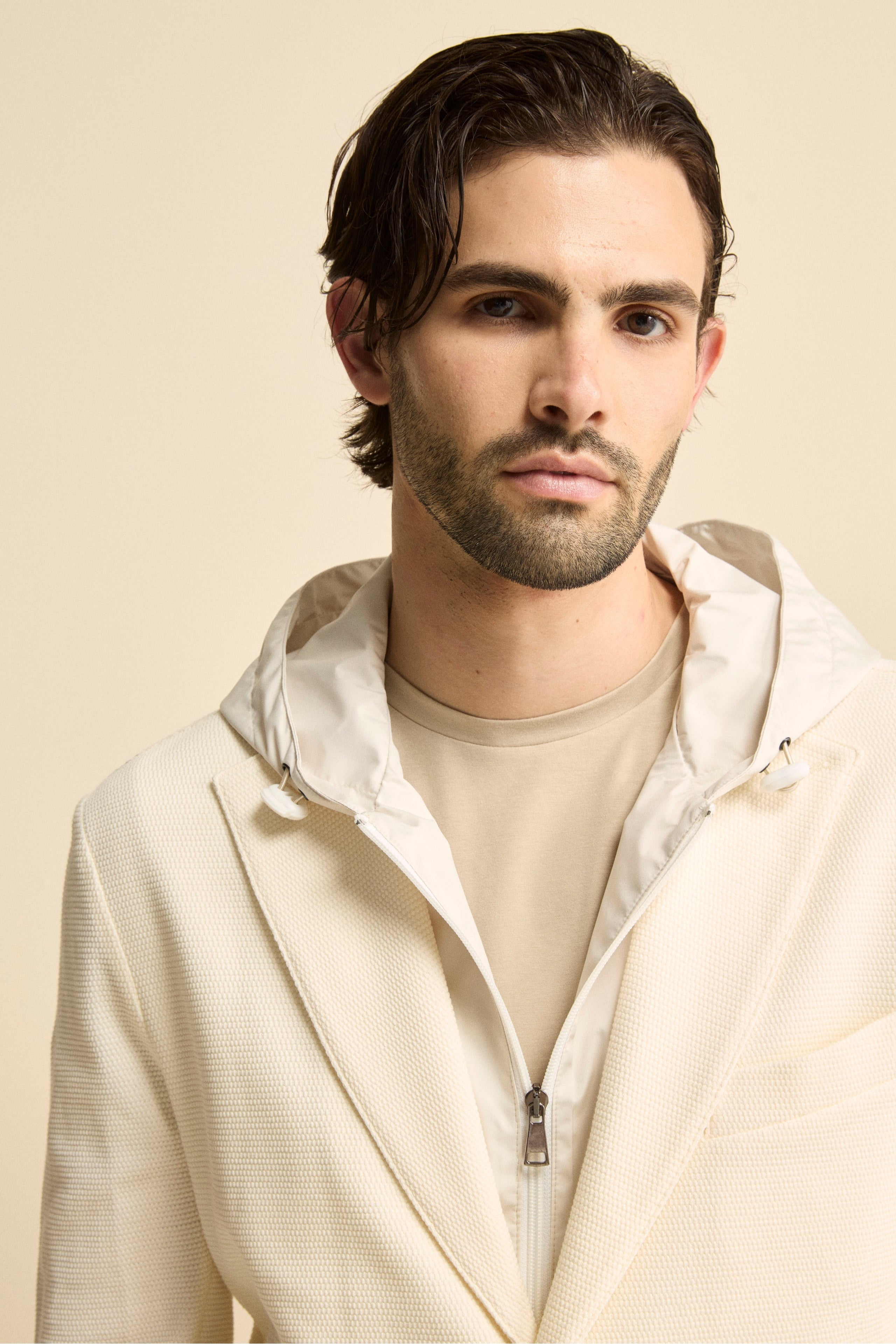 Giacca in Cotone con Pettorina e Cappuccio - NATURALE