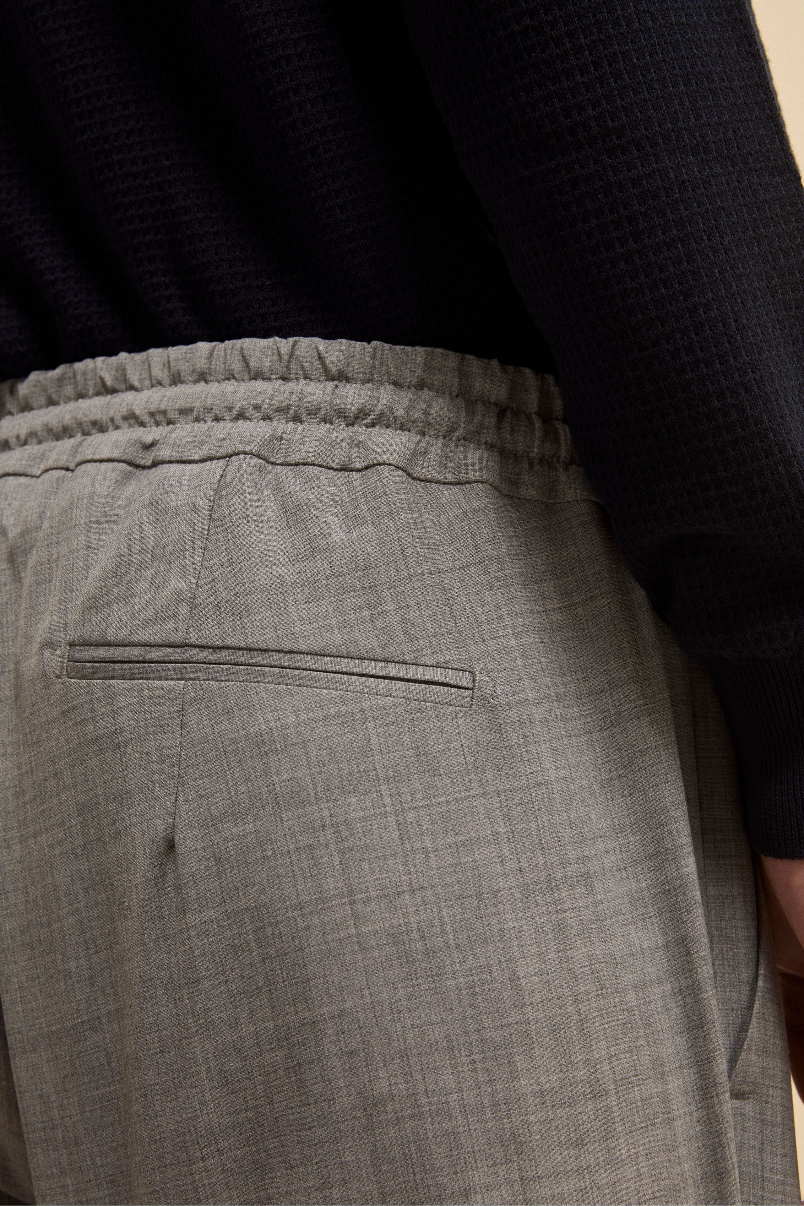 Pantalone Slim Fit con Coulisse in Misto Lana - GRIGIO CHIARO