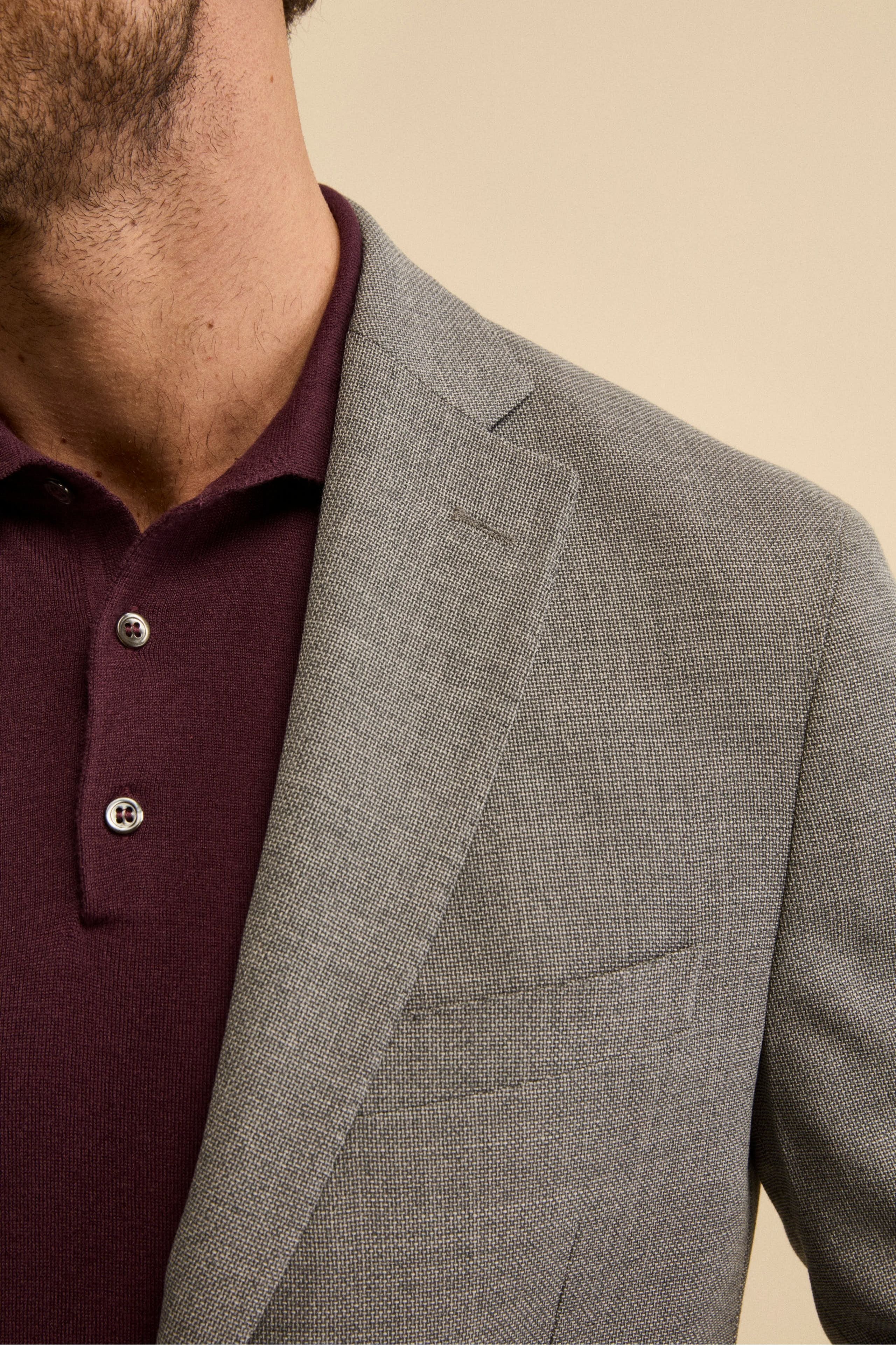 Slim Fit Single-Breasted Jacket in Virgin Wool - Light grey