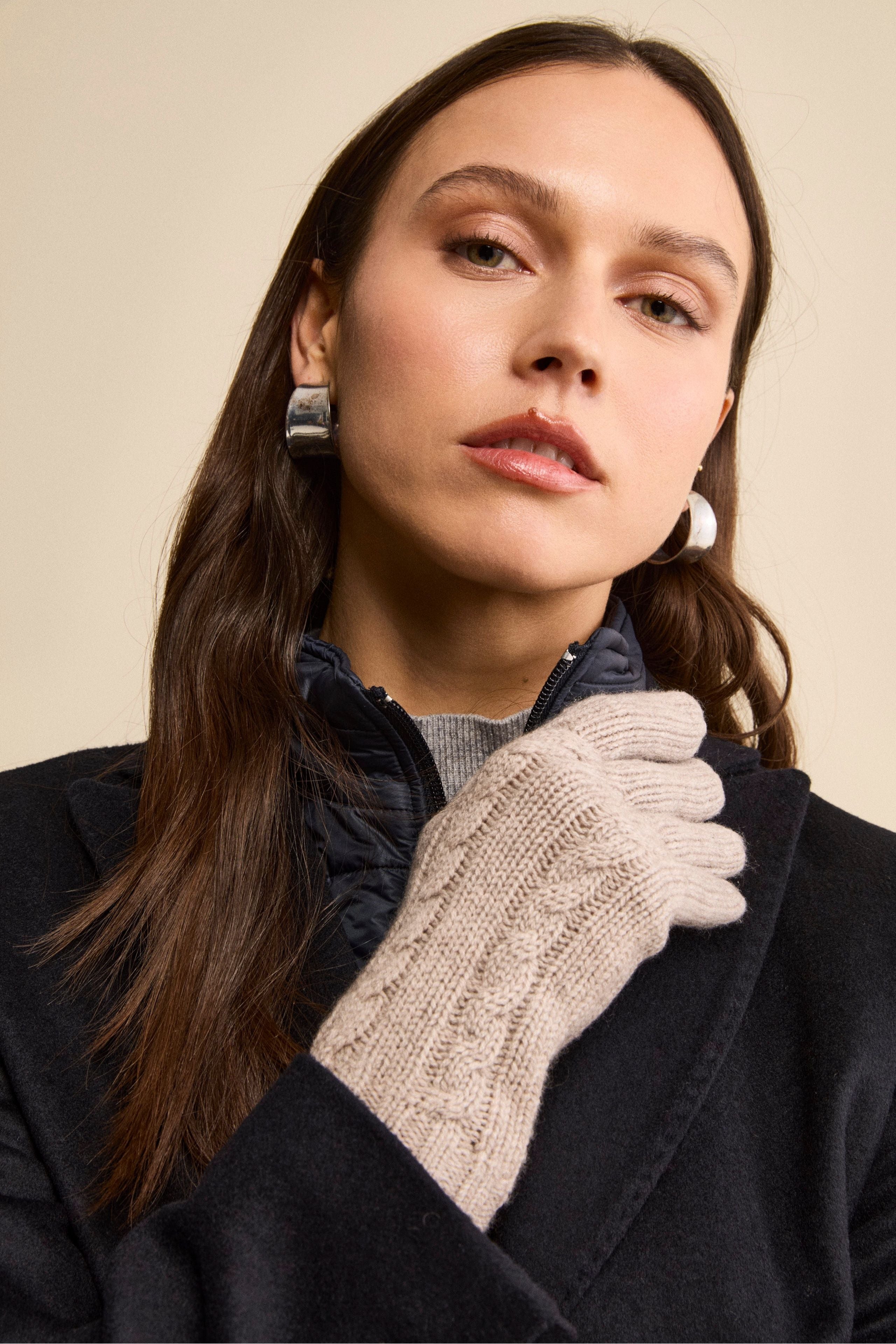 Zopfmuster-Handschuhe aus Wolle und Kaschmir - Sandbraun