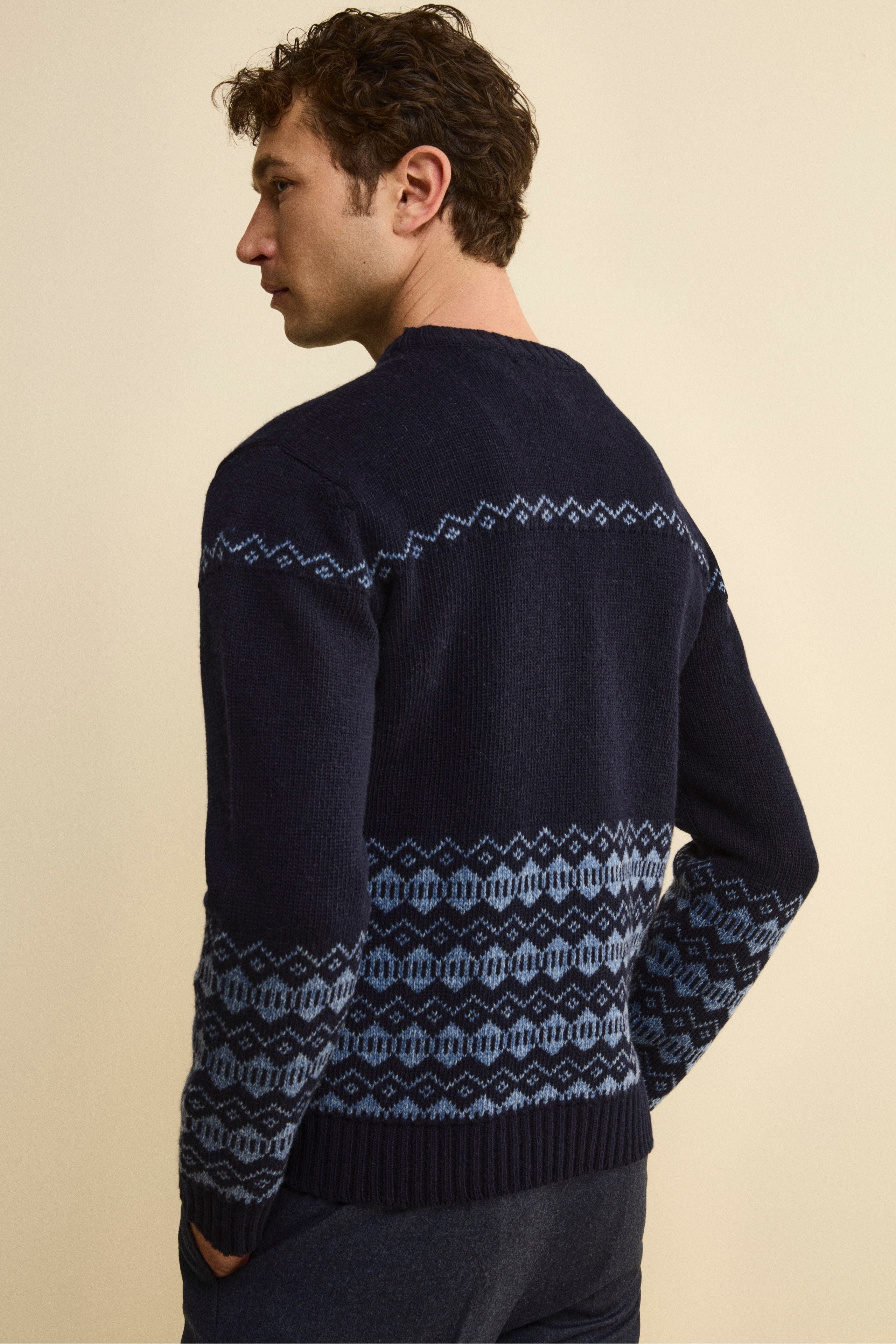 Pull Ras-du-Cou Norvégien en Laine Mélangée - Bleu-bleu clair