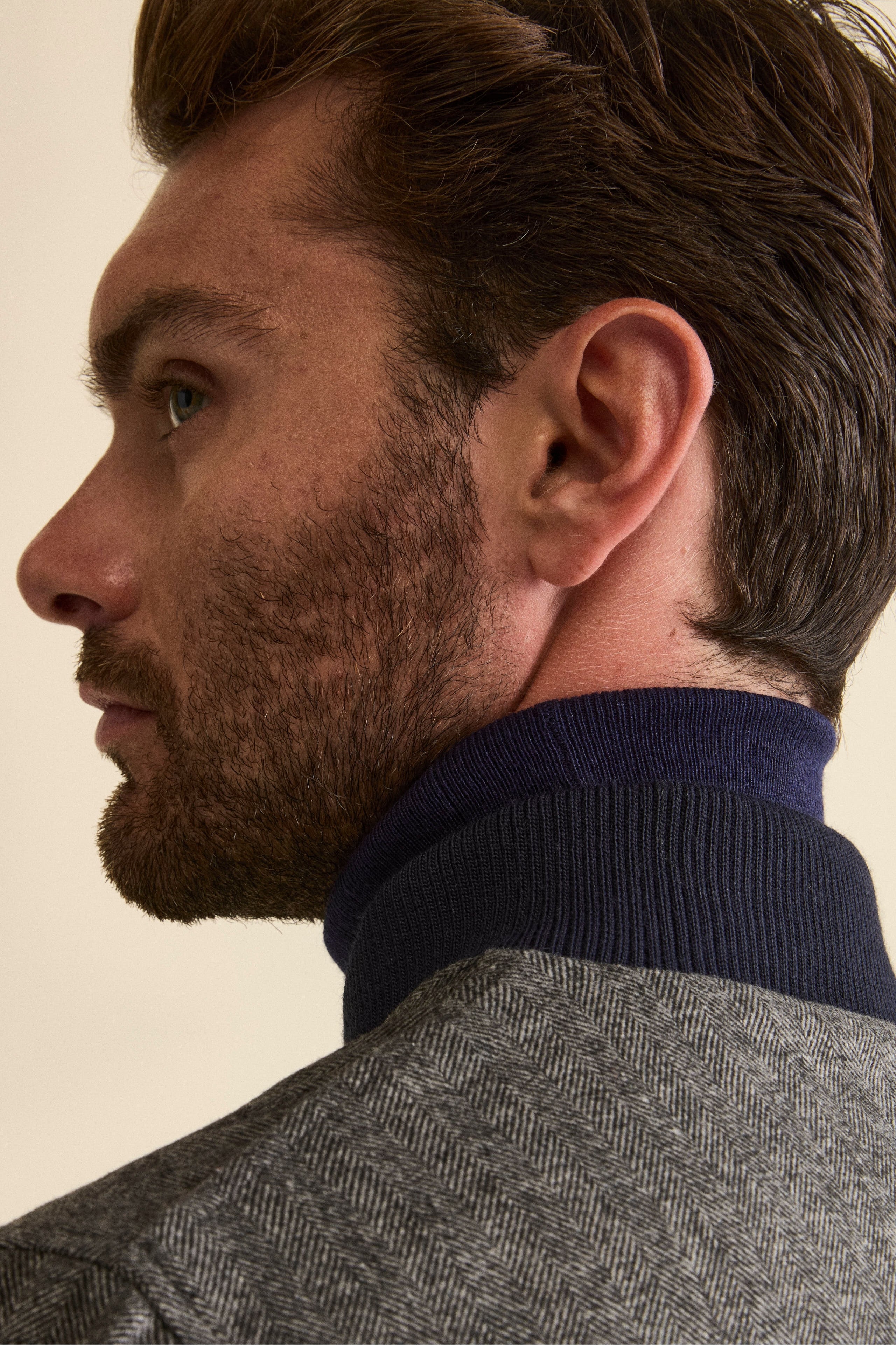 Herringbone Bomber with Pockets in Wool Blend - grey herringbone