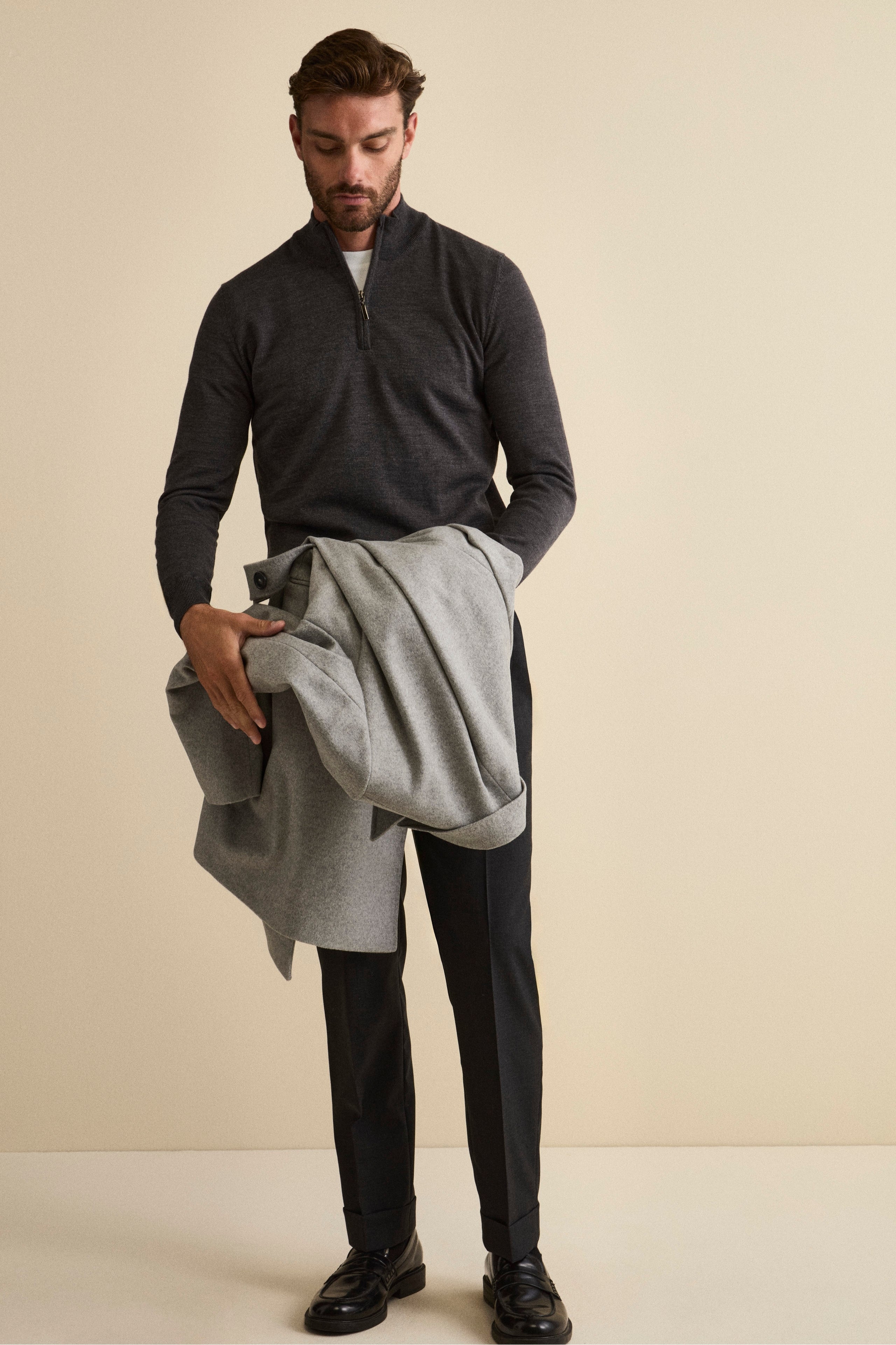 Col Roulé avec Zip en Laine Mérinos - Vert militaire