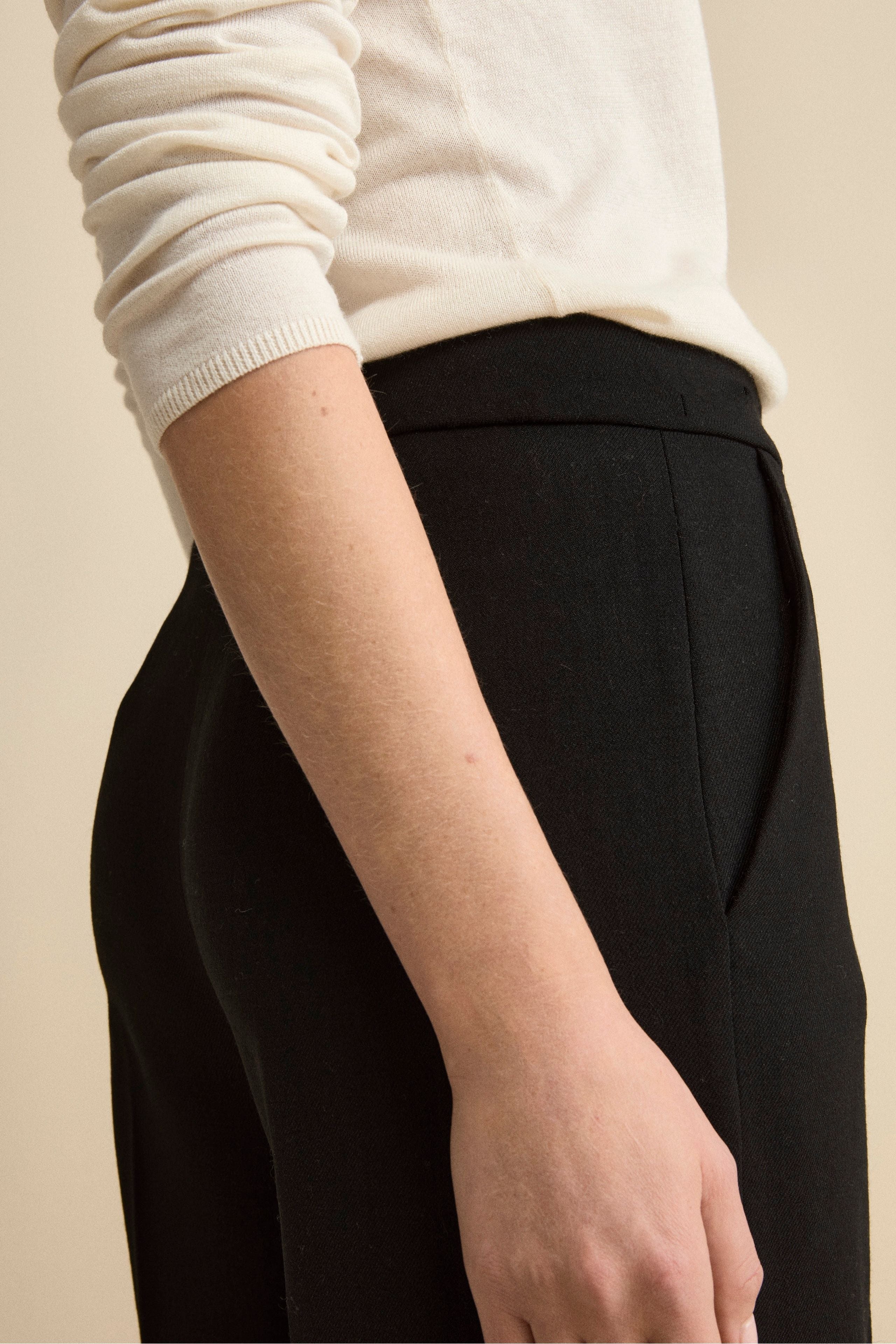 Pleated Palazzo Trousers in Wool Blend - BLACK