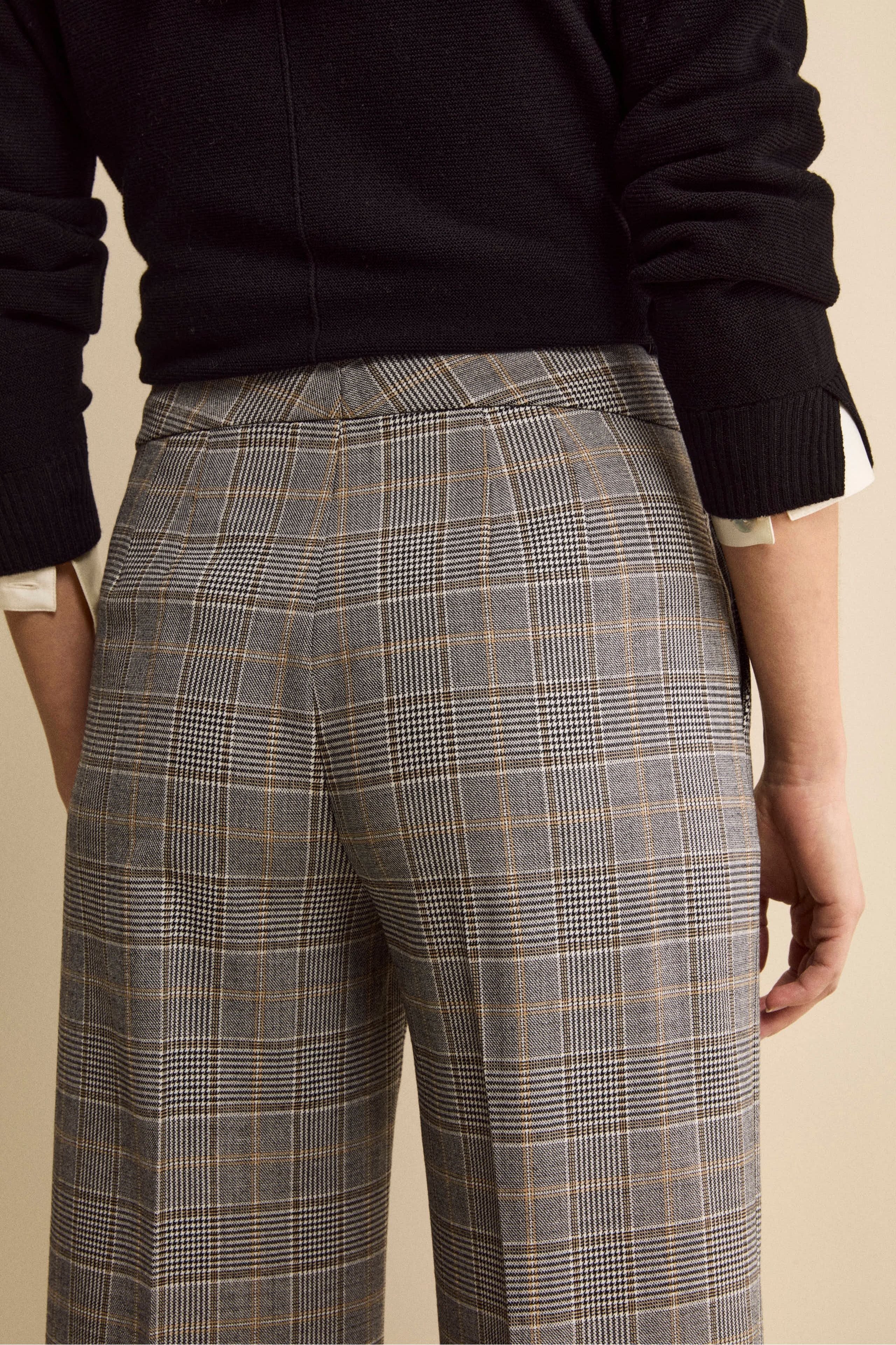 Check Palazzo Trousers in Wool Blend - GREY PRINCE OF WALES