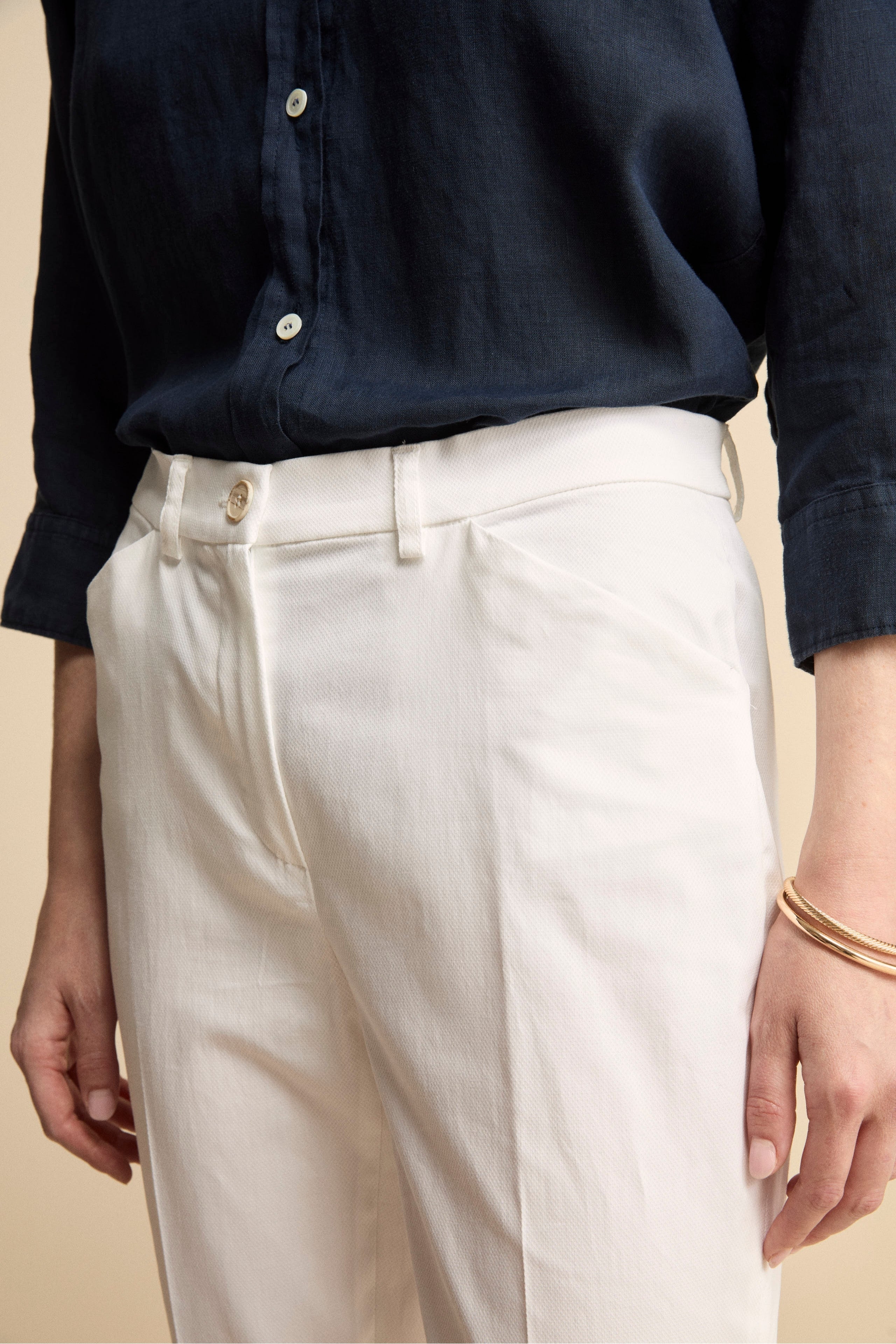 Pantalone Piquet a Sigaretta in Cotone - BIANCO